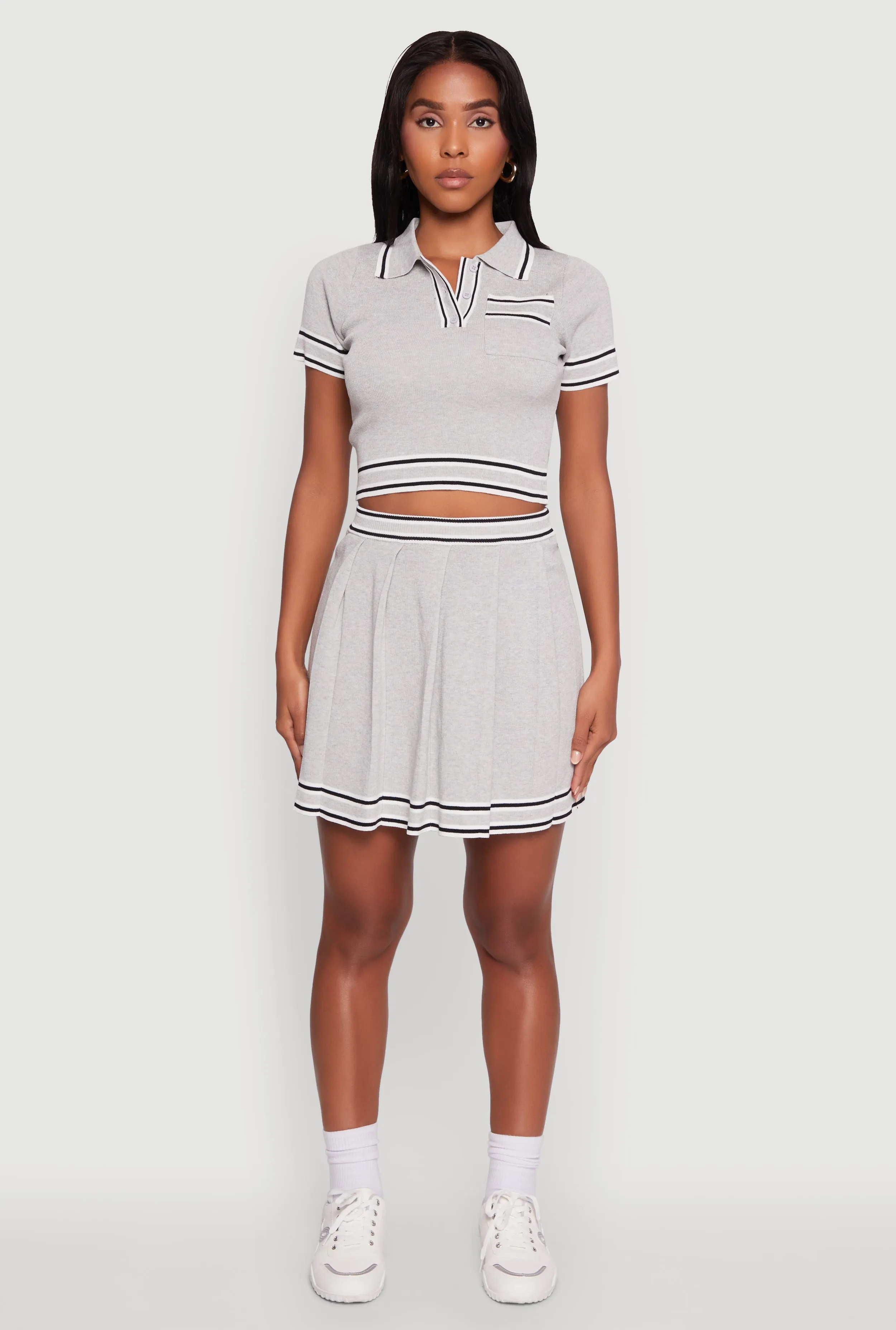 Daisy Varsity Stripe Trim Cropped Polo Shirt sold by Rainbow product image thumbnail 3