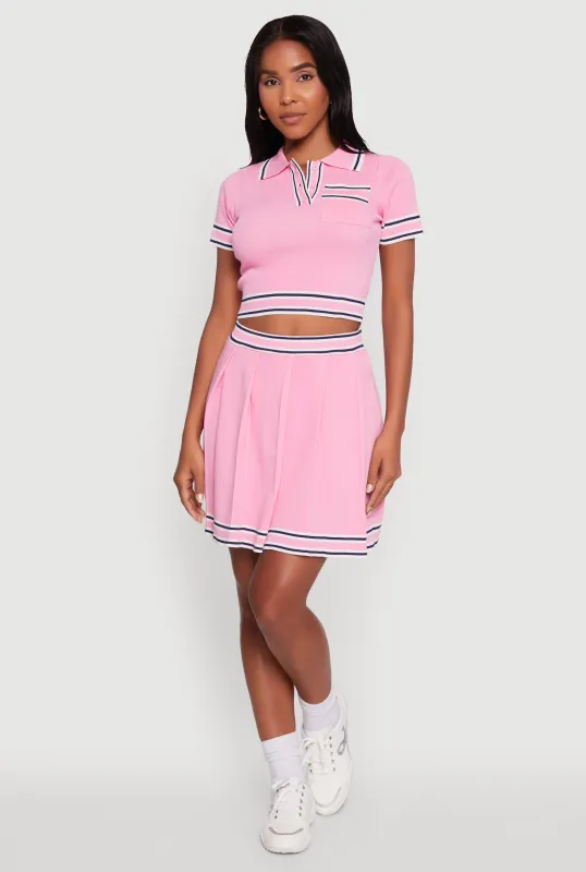 Daisy High Waisted Pleated Skirt with Varsity Stripe Detail sold by Rainbow