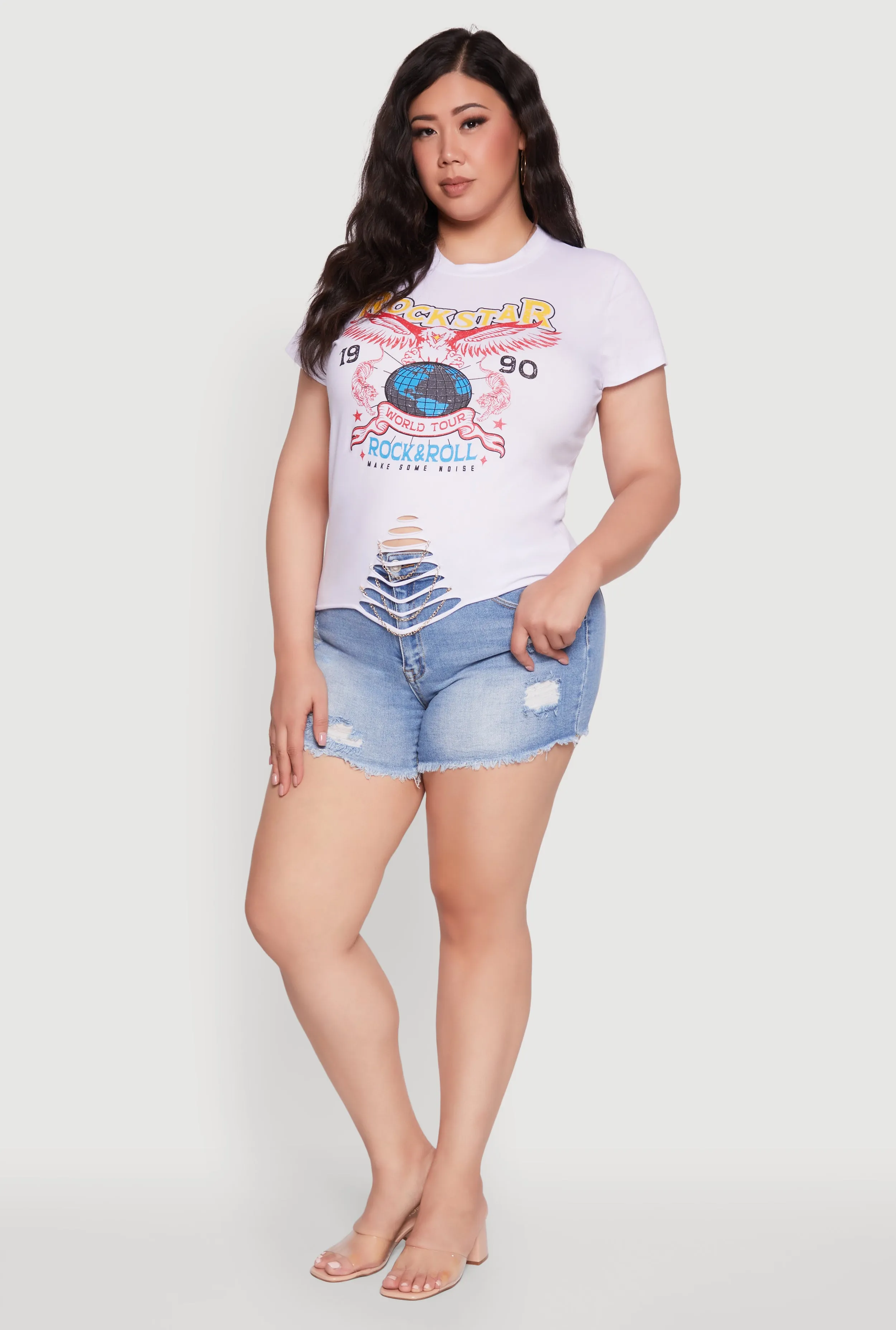 Plus Size Rockstar 1990 Graphic Tee with Chain Detail sold by Rainbow