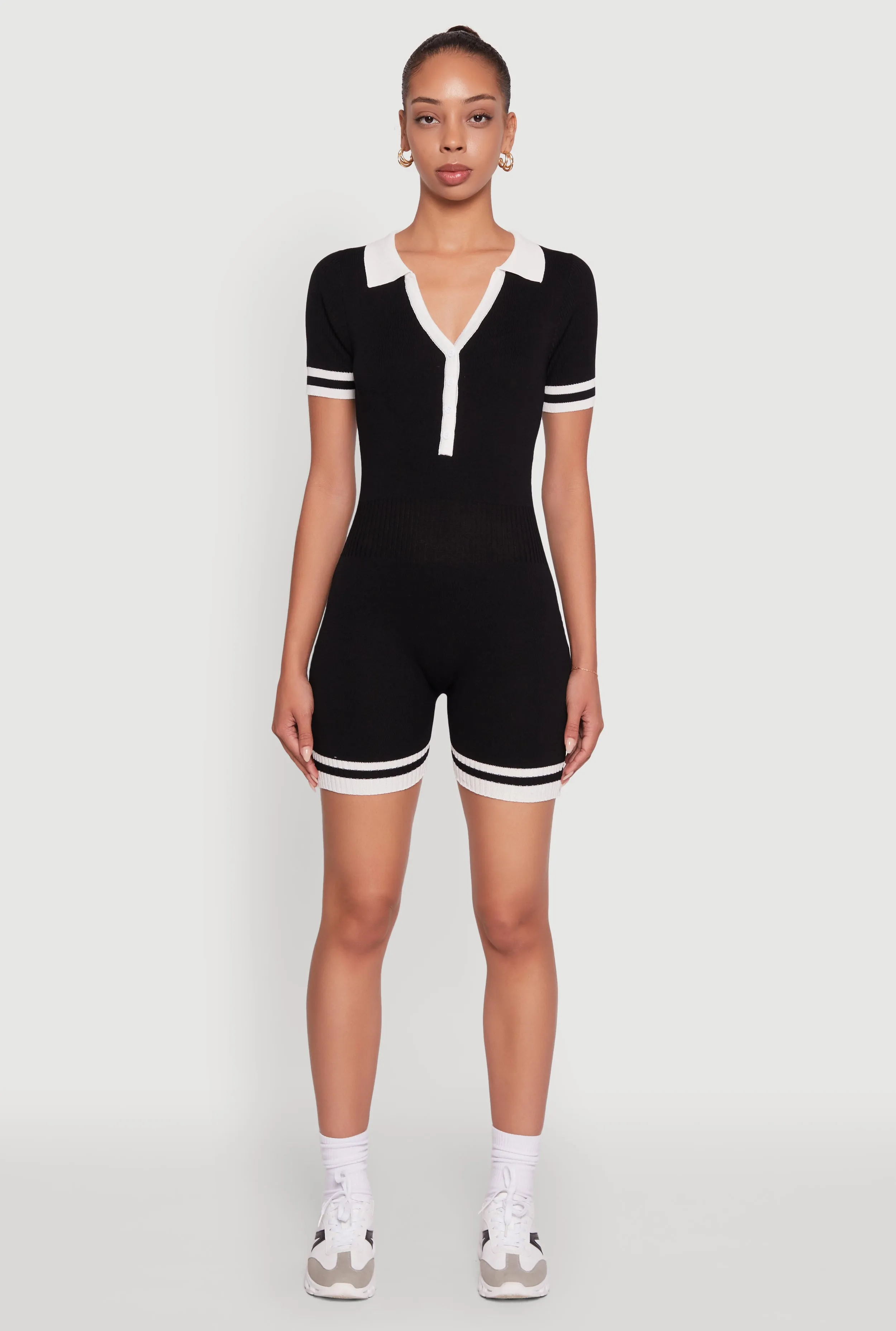 Daisy Ribbed Knit Varsity Stripe Button Front Romper sold by Rainbow product image thumbnail 2