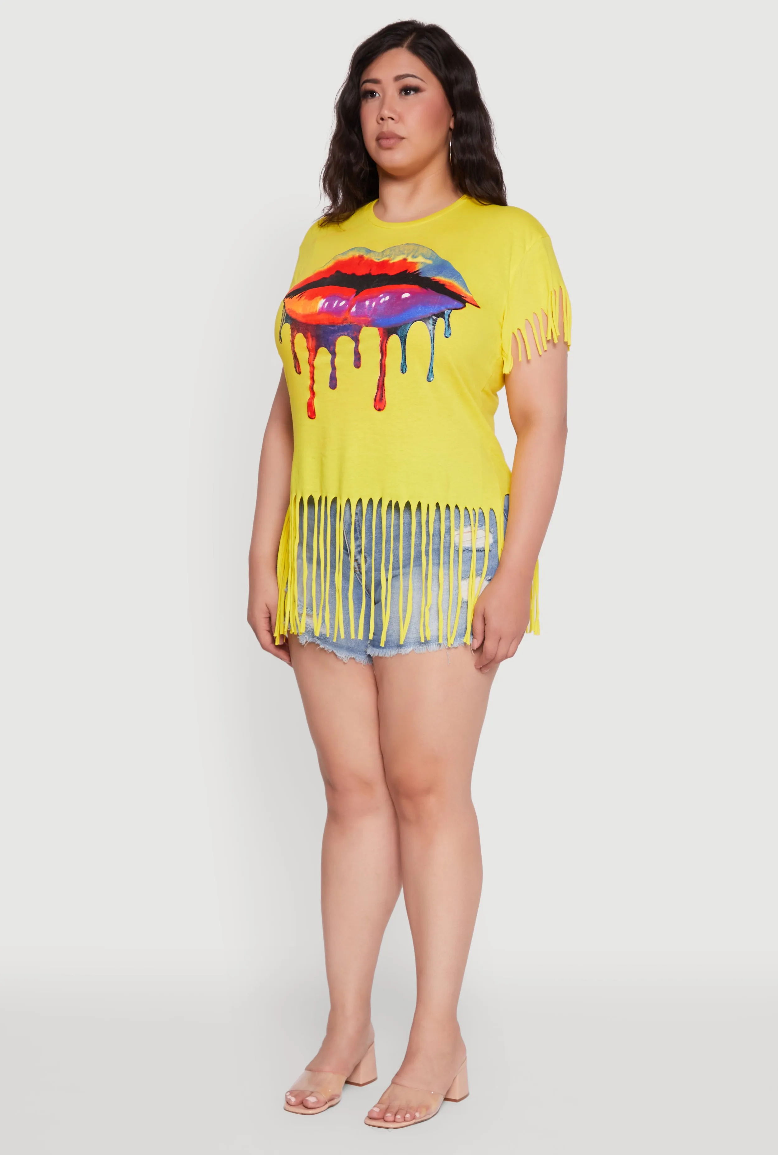 Plus Size Lip Graphic Fringe Hem T-Shirt sold by Rainbow product image thumbnail 5