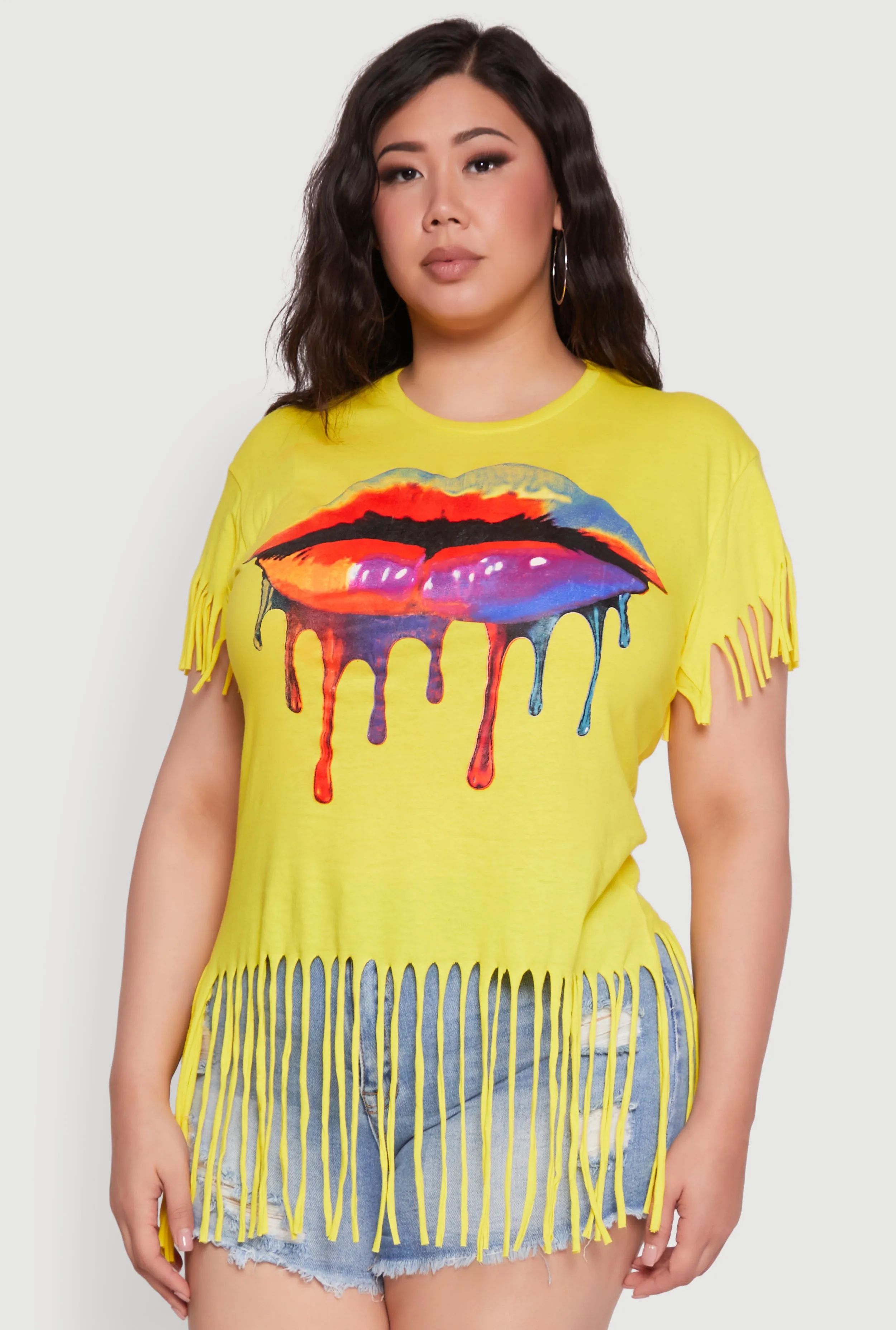Plus Size Lip Graphic Fringe Hem T-Shirt sold by Rainbow product image thumbnail 2