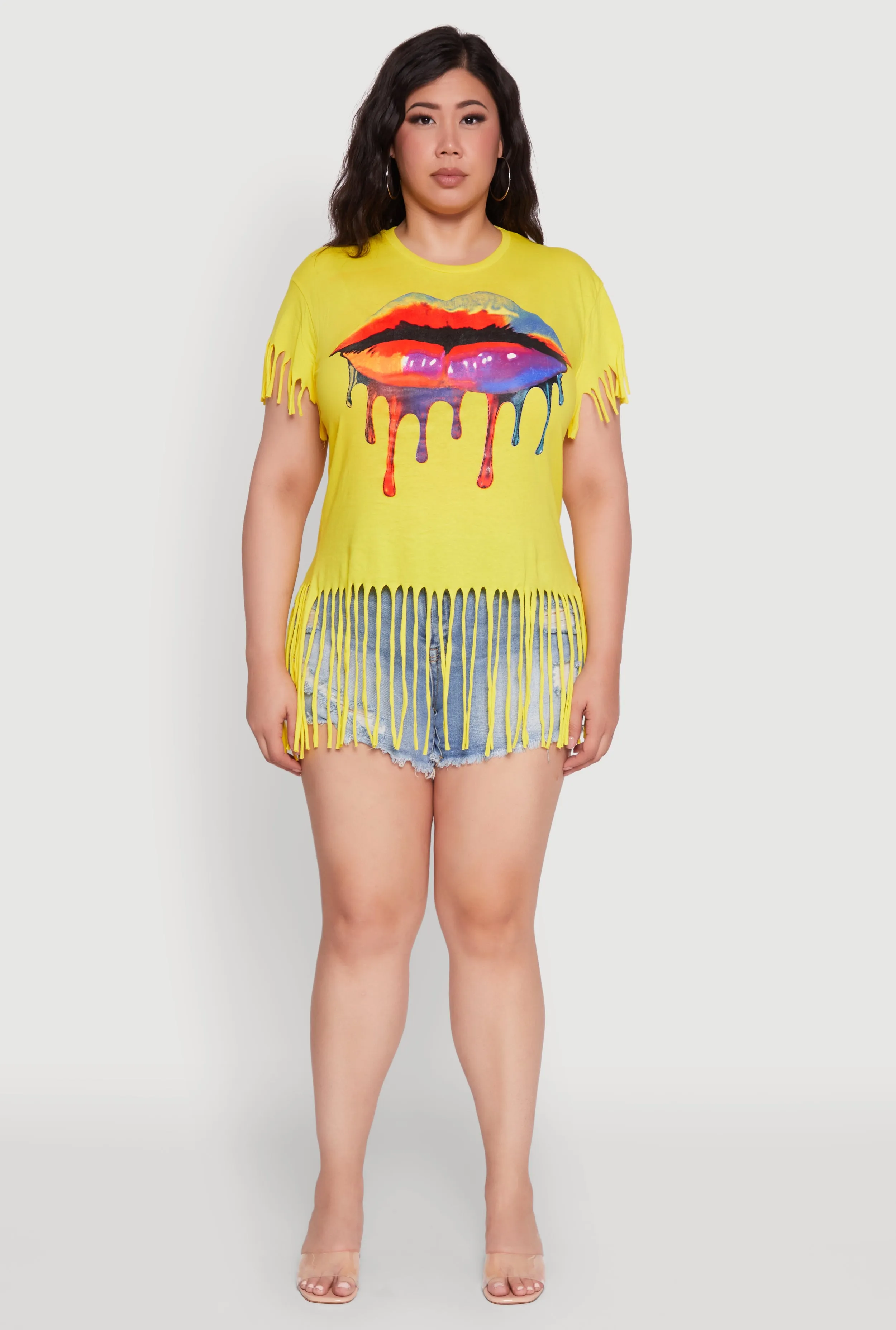 Plus Size Lip Graphic Fringe Hem T-Shirt sold by Rainbow product image thumbnail 3