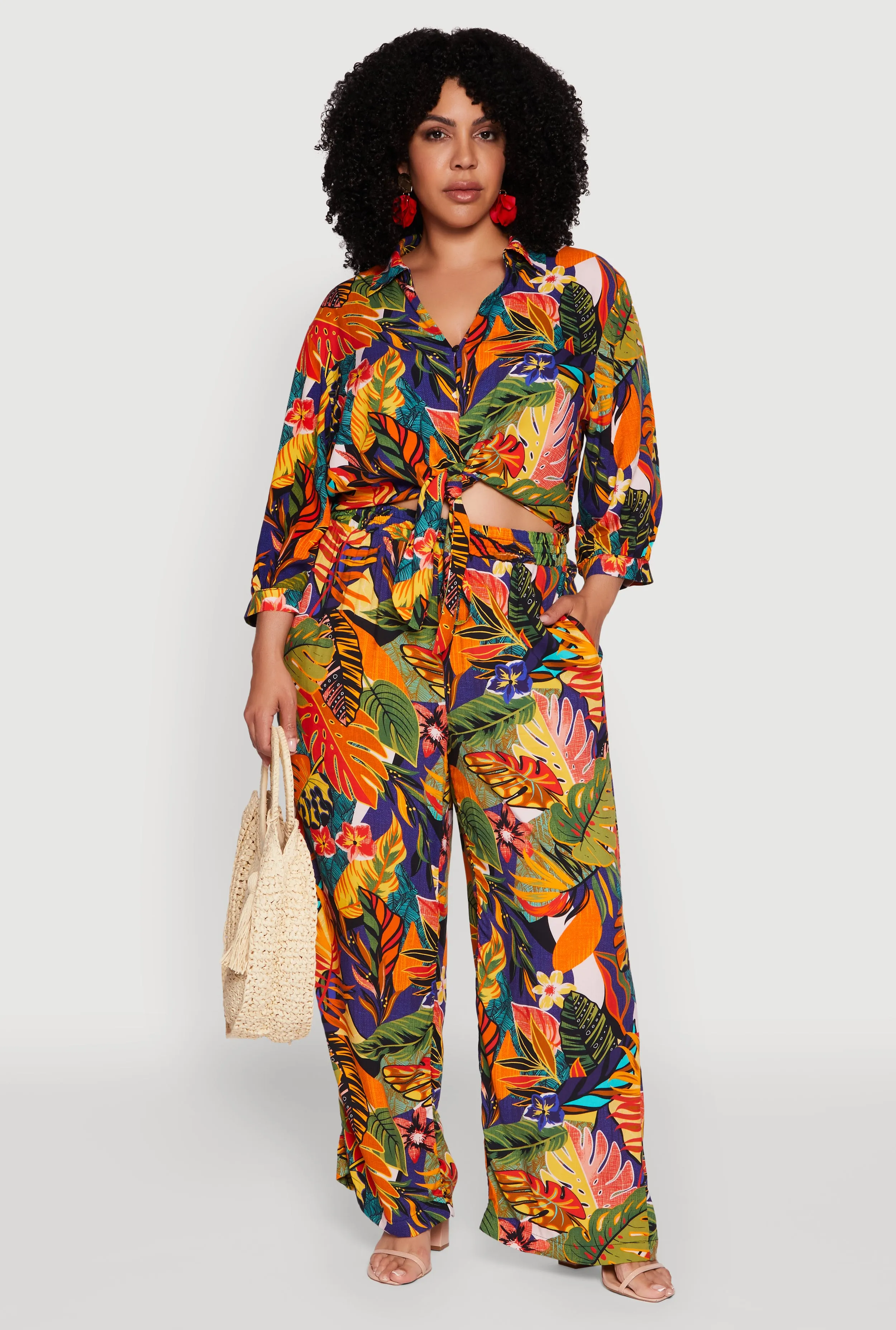 Plus Size High Waisted Floral Print Palazzo Pants sold by Rainbow
