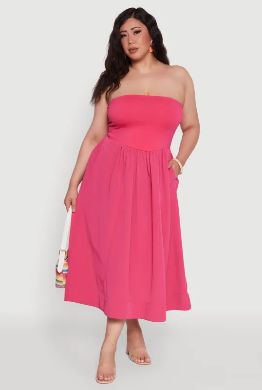 Plus Size Strapless Side Pocket Midi Dress sold by Rainbow