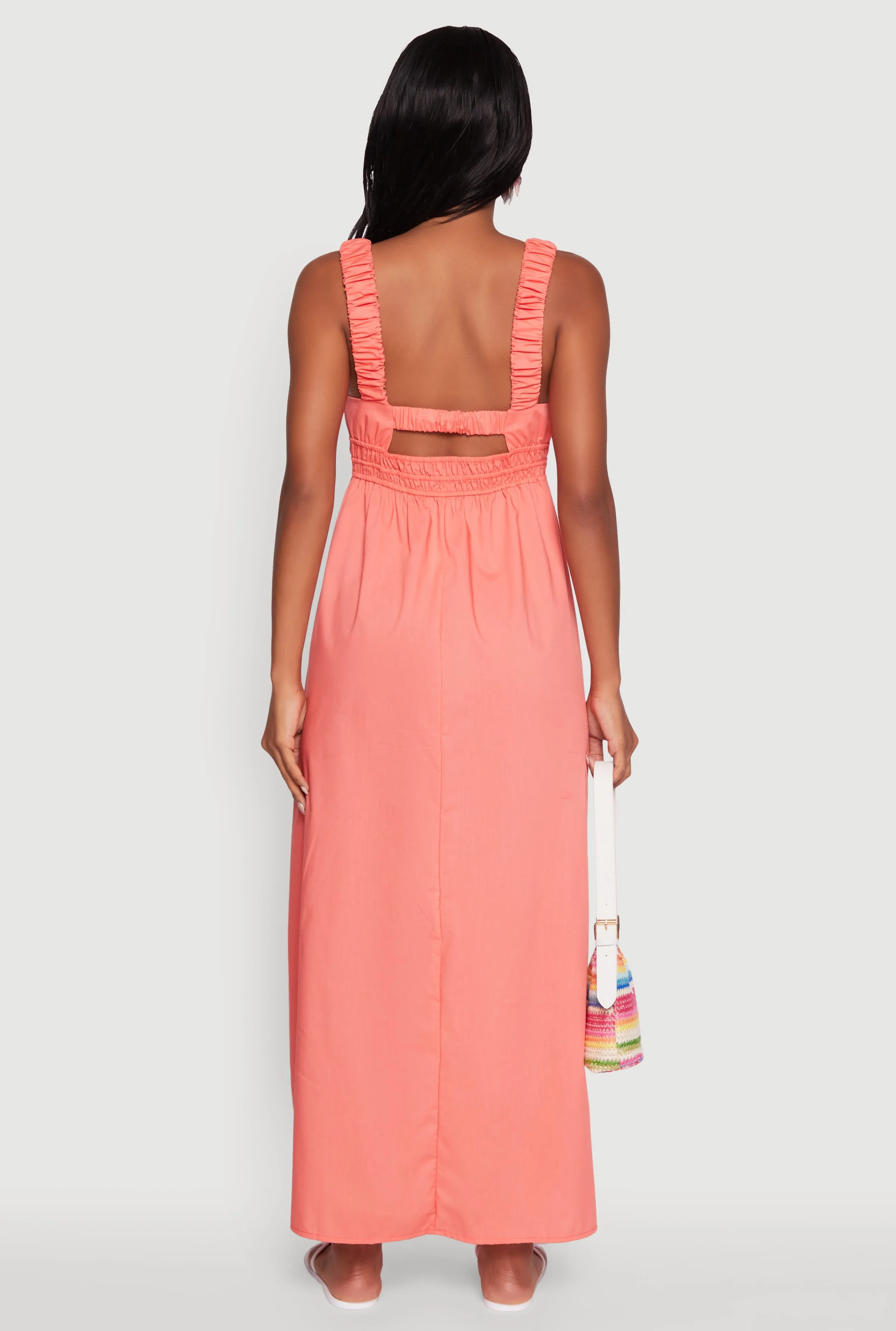 Poplin Sleeveless Scoop Neck Tie Front Maxi Dress sold by Rainbow product image thumbnail 5