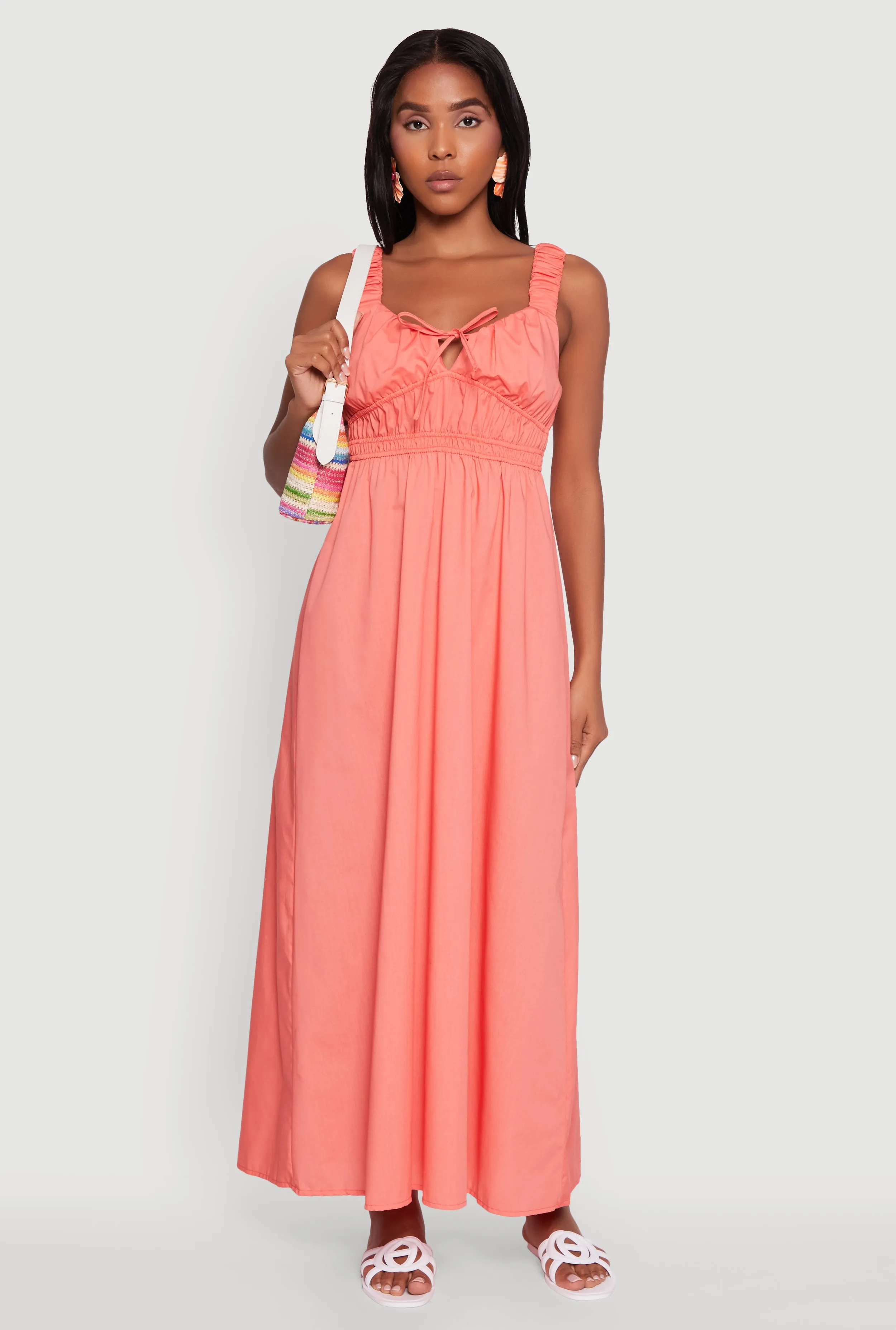 Poplin Sleeveless Scoop Neck Tie Front Maxi Dress sold by Rainbow product image thumbnail 2