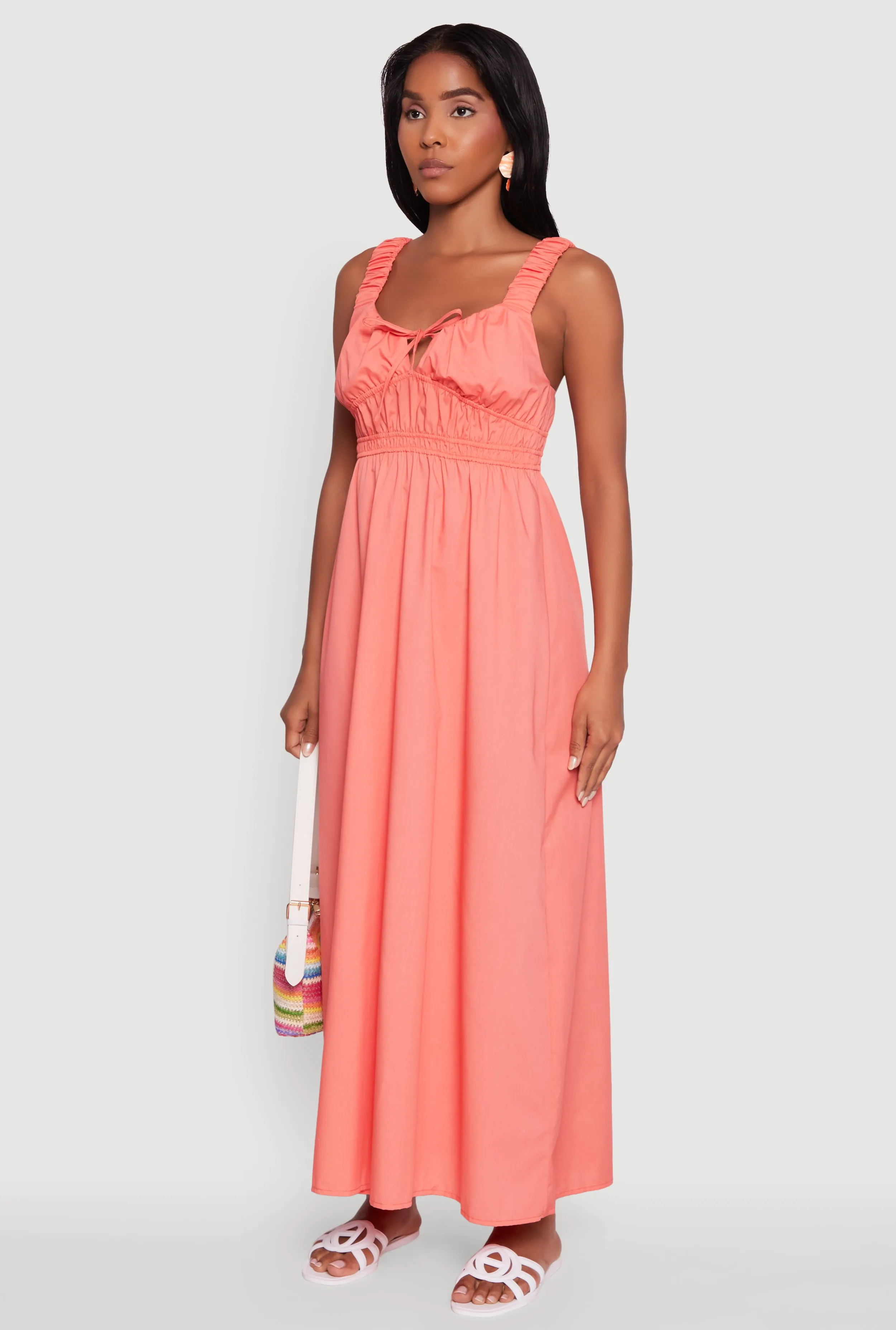 Poplin Sleeveless Scoop Neck Tie Front Maxi Dress sold by Rainbow product image thumbnail 3
