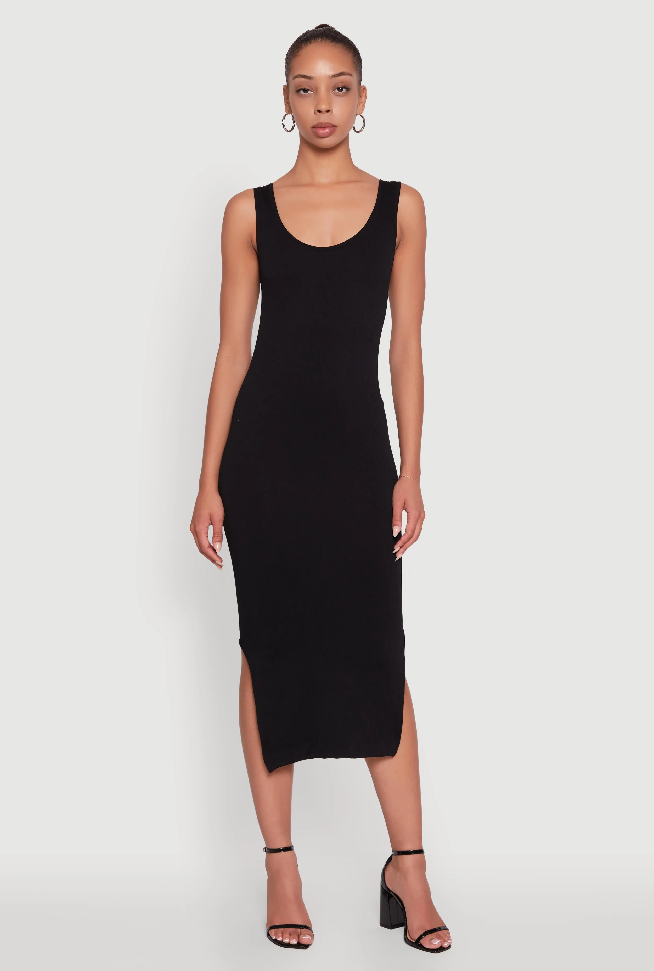 Rib Knit Scoop Neck Side Slit Tank Dress sold by Rainbow
