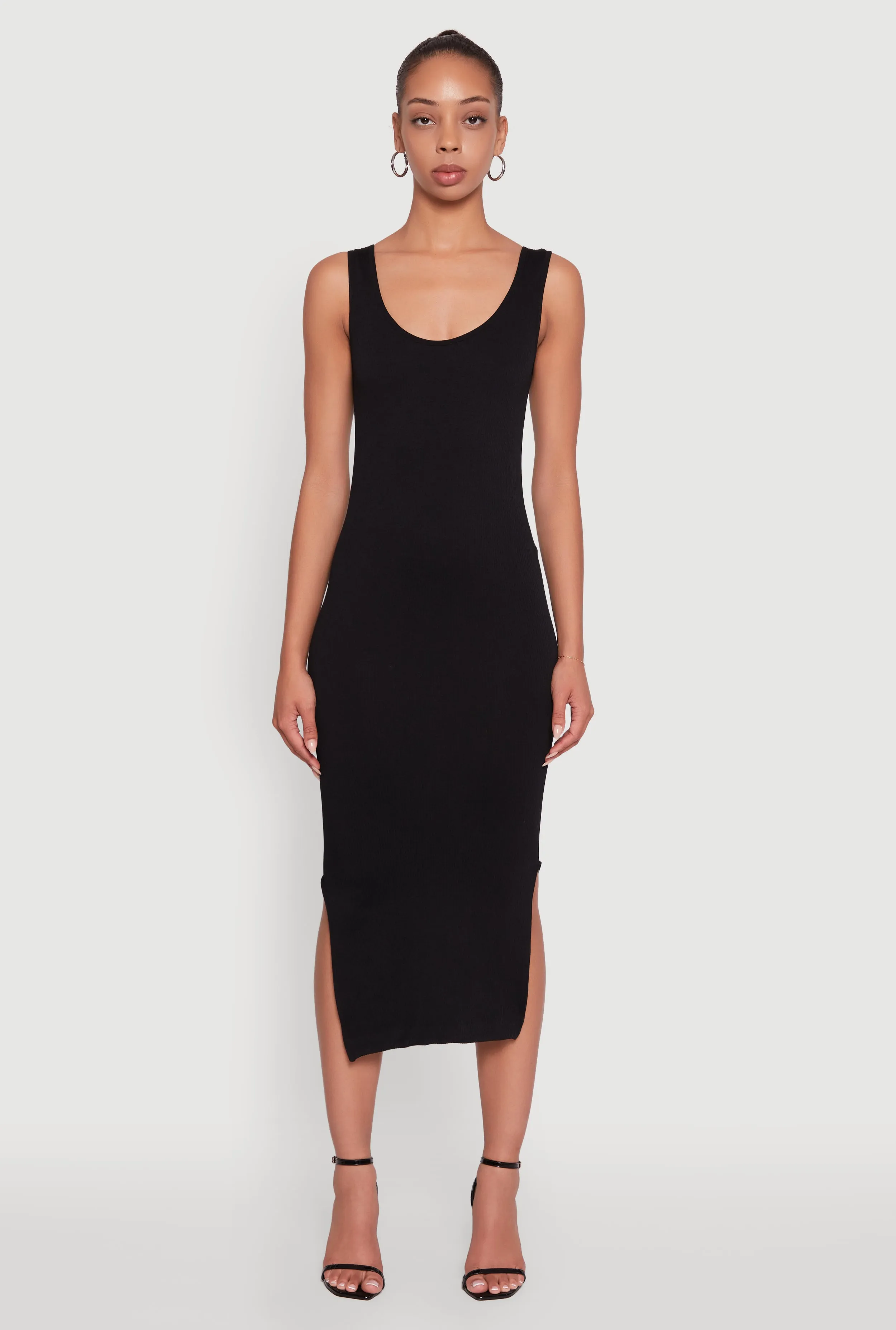 Rib Knit Scoop Neck Side Slit Tank Dress sold by Rainbow product image thumbnail 2