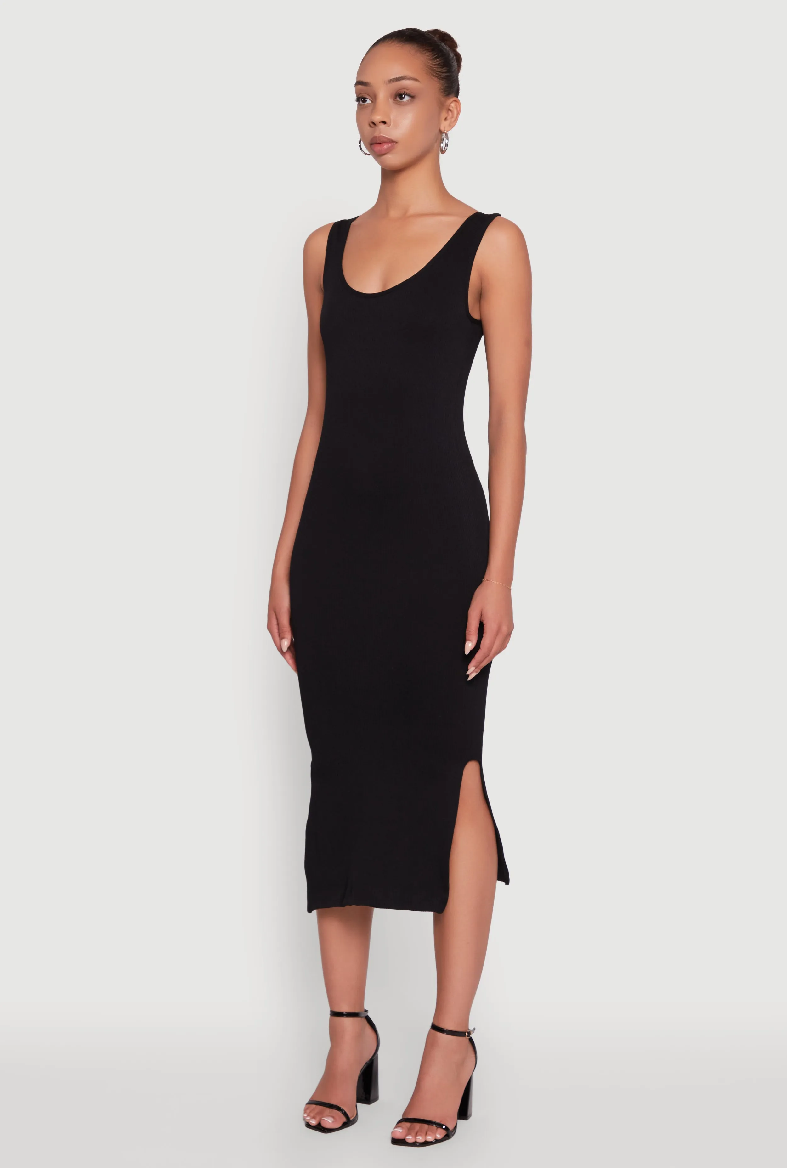 Rib Knit Scoop Neck Side Slit Tank Dress sold by Rainbow product image thumbnail 3