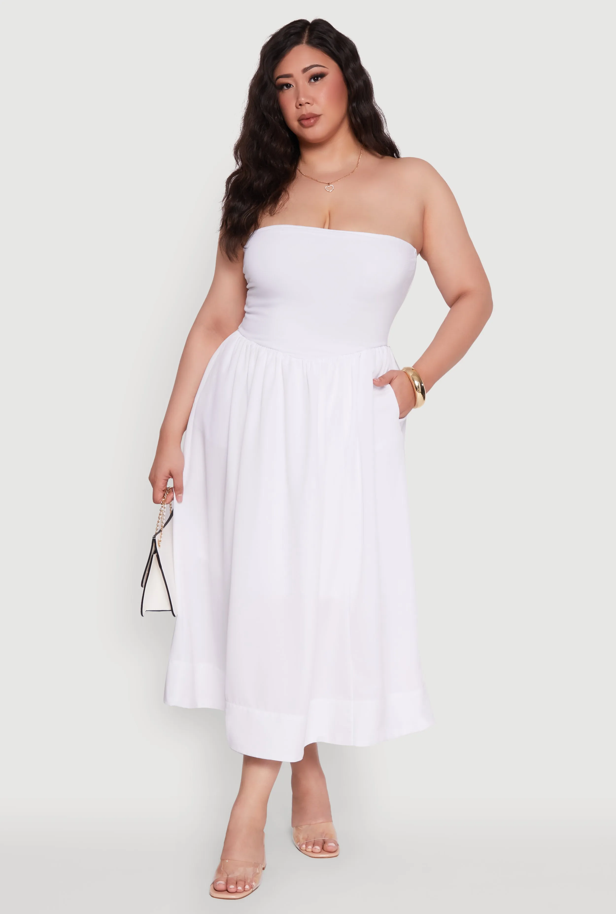 Plus Size Strapless Side Pocket Midi Dress sold by Rainbow