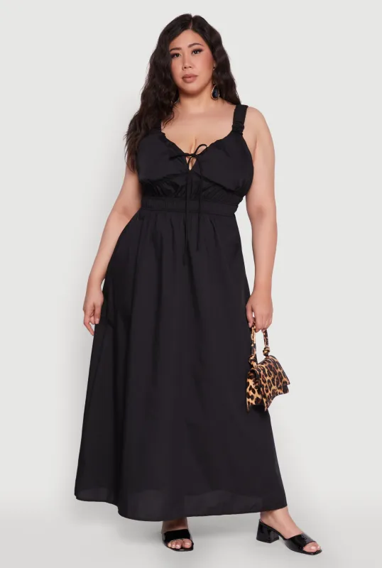 Plus Size Poplin Tie Front Maxi Dress sold by Rainbow