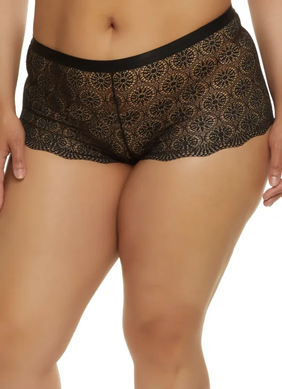 Plus Size Lace Patterned Panty with Caged Mesh Detail sold by Rainbow