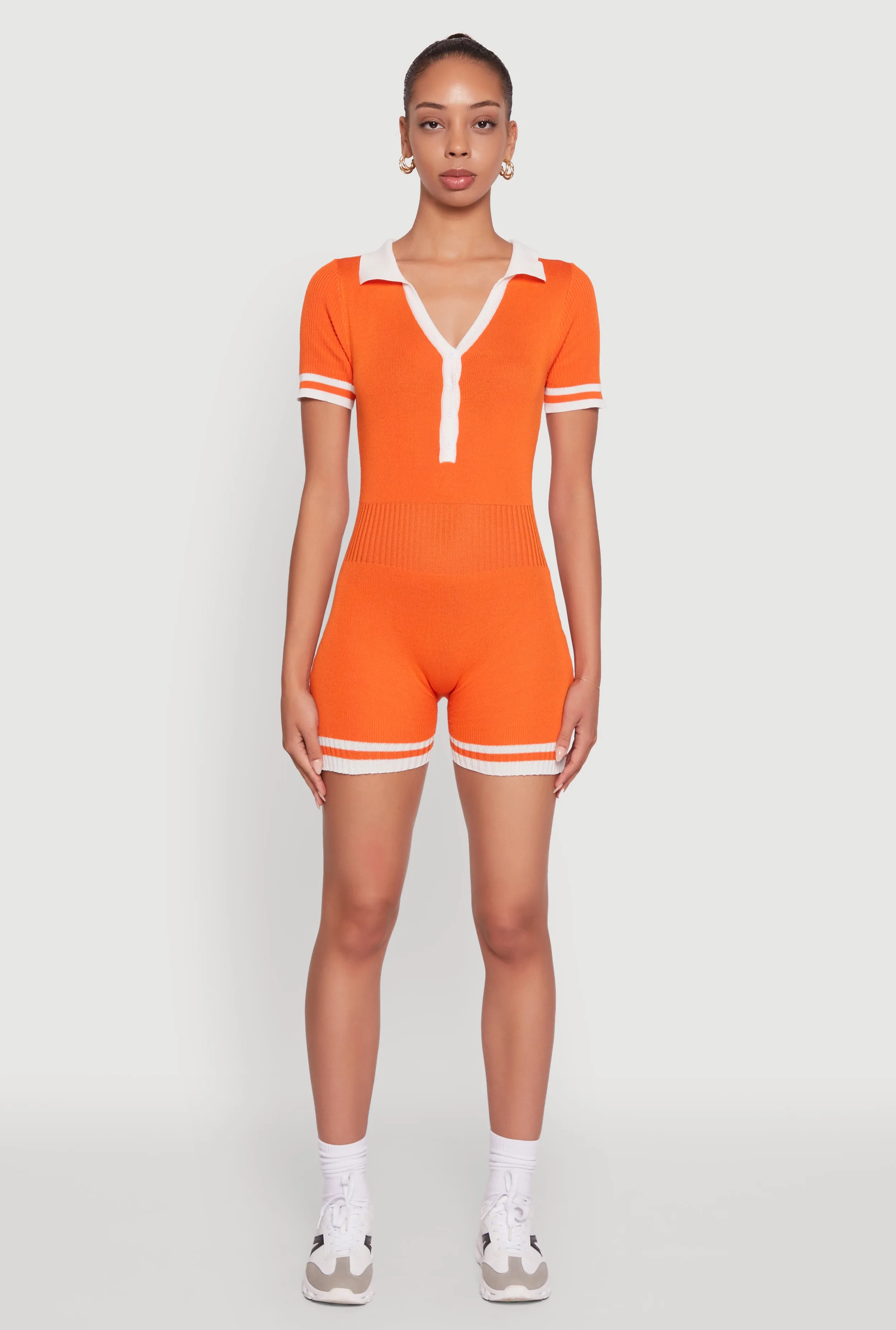 Daisy Ribbed Knit Varsity Stripe Button Front Romper sold by Rainbow product image thumbnail 2