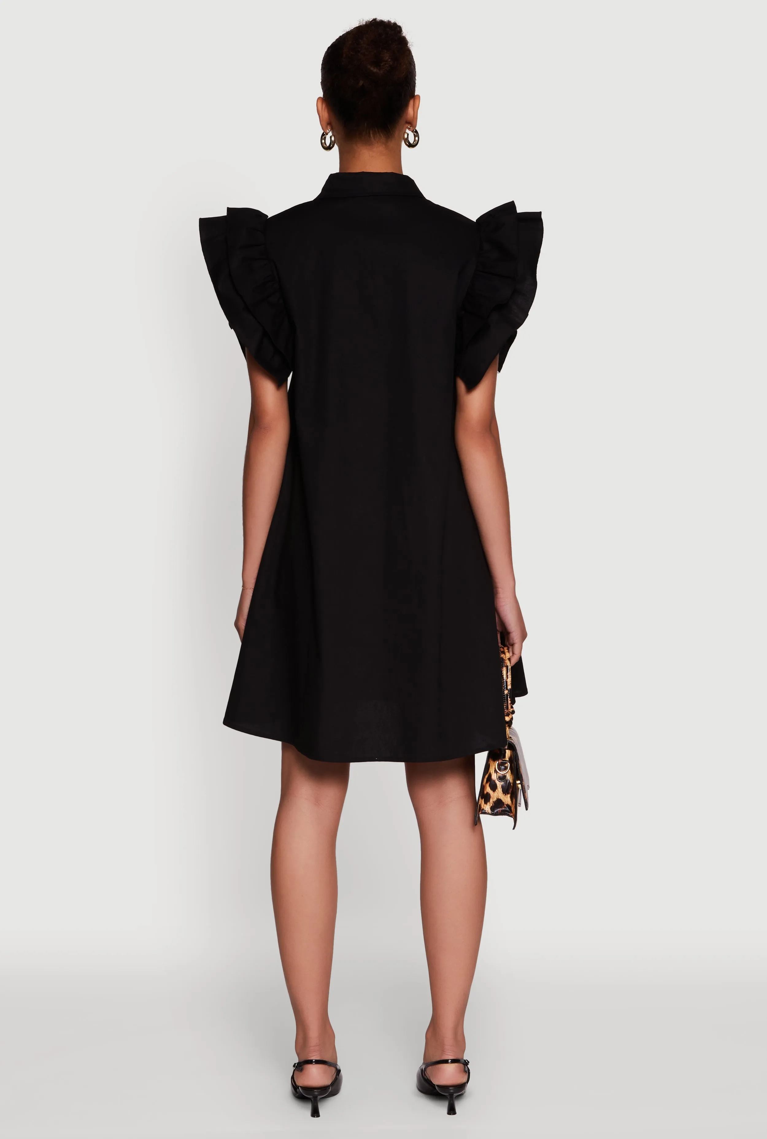 Poplin Button Front Flutter Sleeve Dress sold by Rainbow product image thumbnail 5