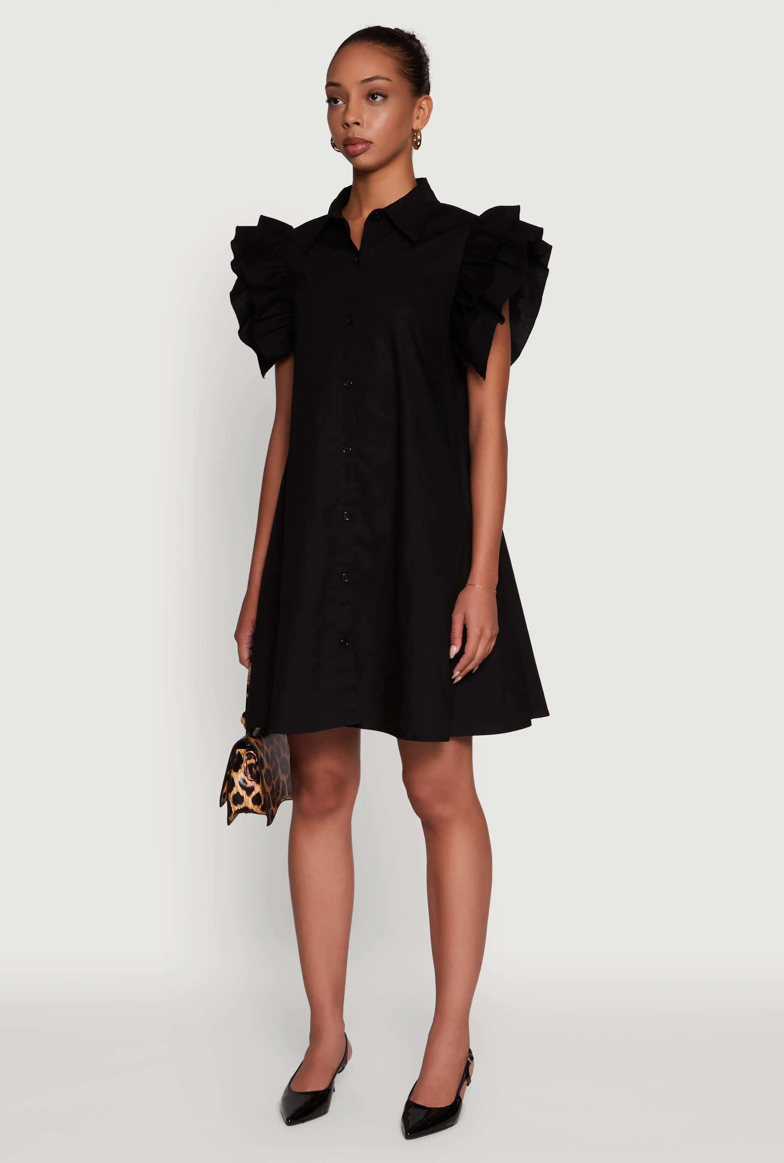 Poplin Button Front Flutter Sleeve Dress sold by Rainbow product image thumbnail 3