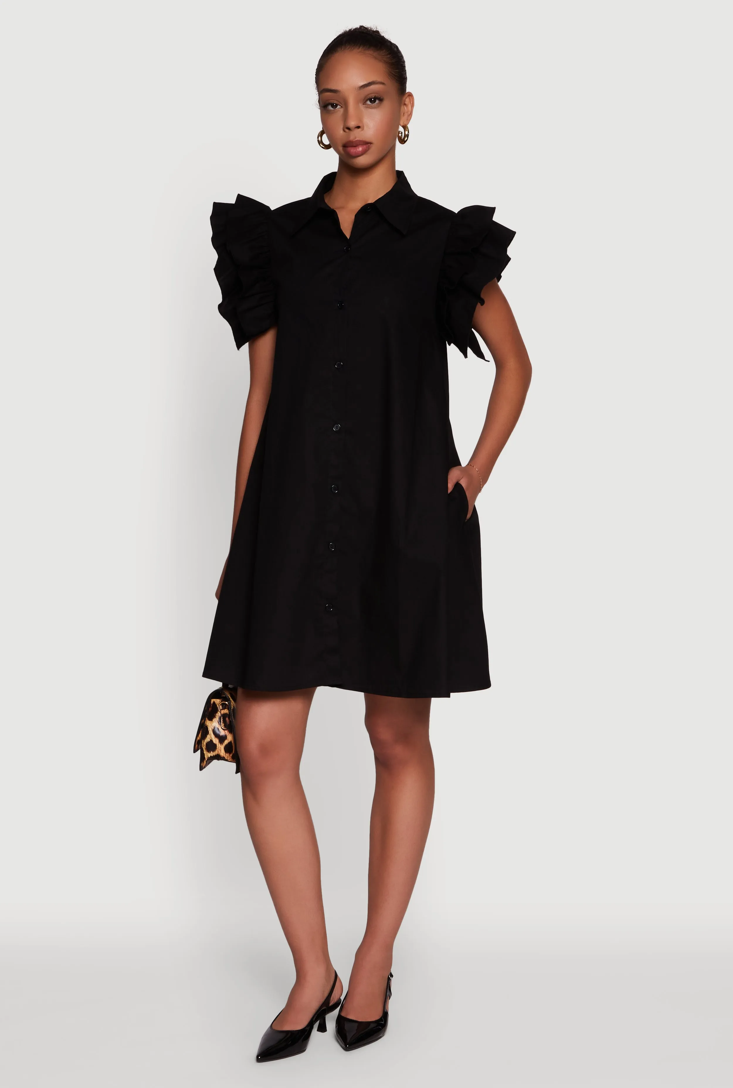 Poplin Button Front Flutter Sleeve Dress sold by Rainbow product image thumbnail 2