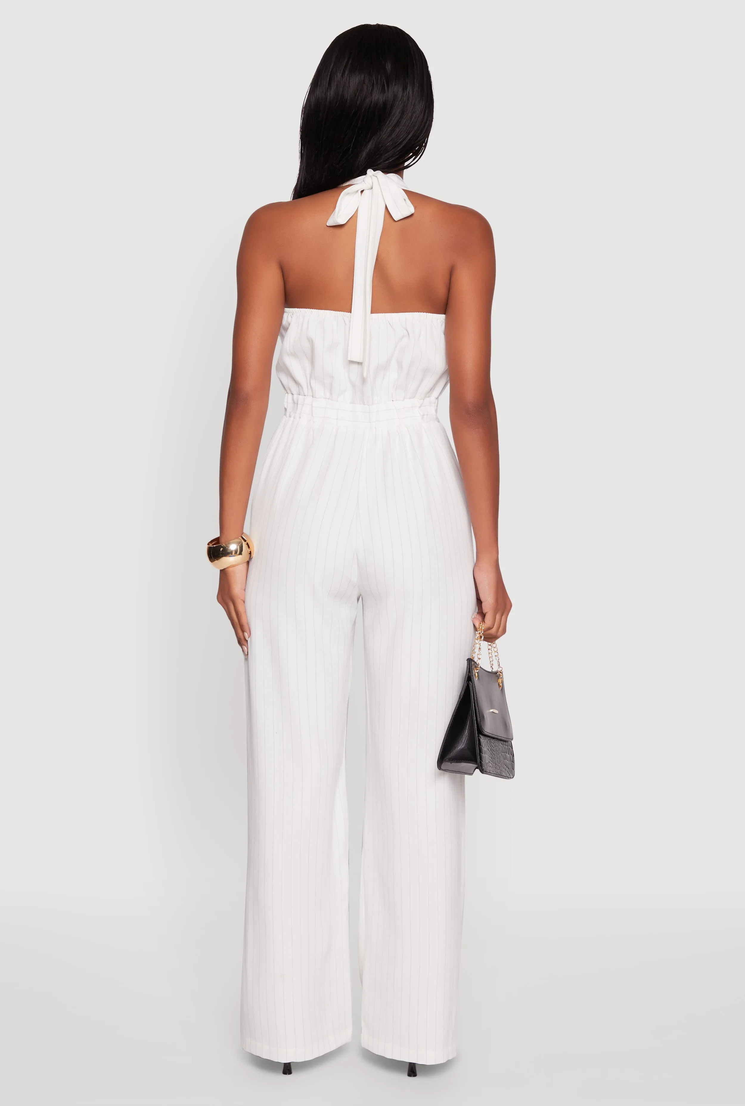 Pinstripe Button Front Halter Jumpsuit sold by Rainbow product image thumbnail 5