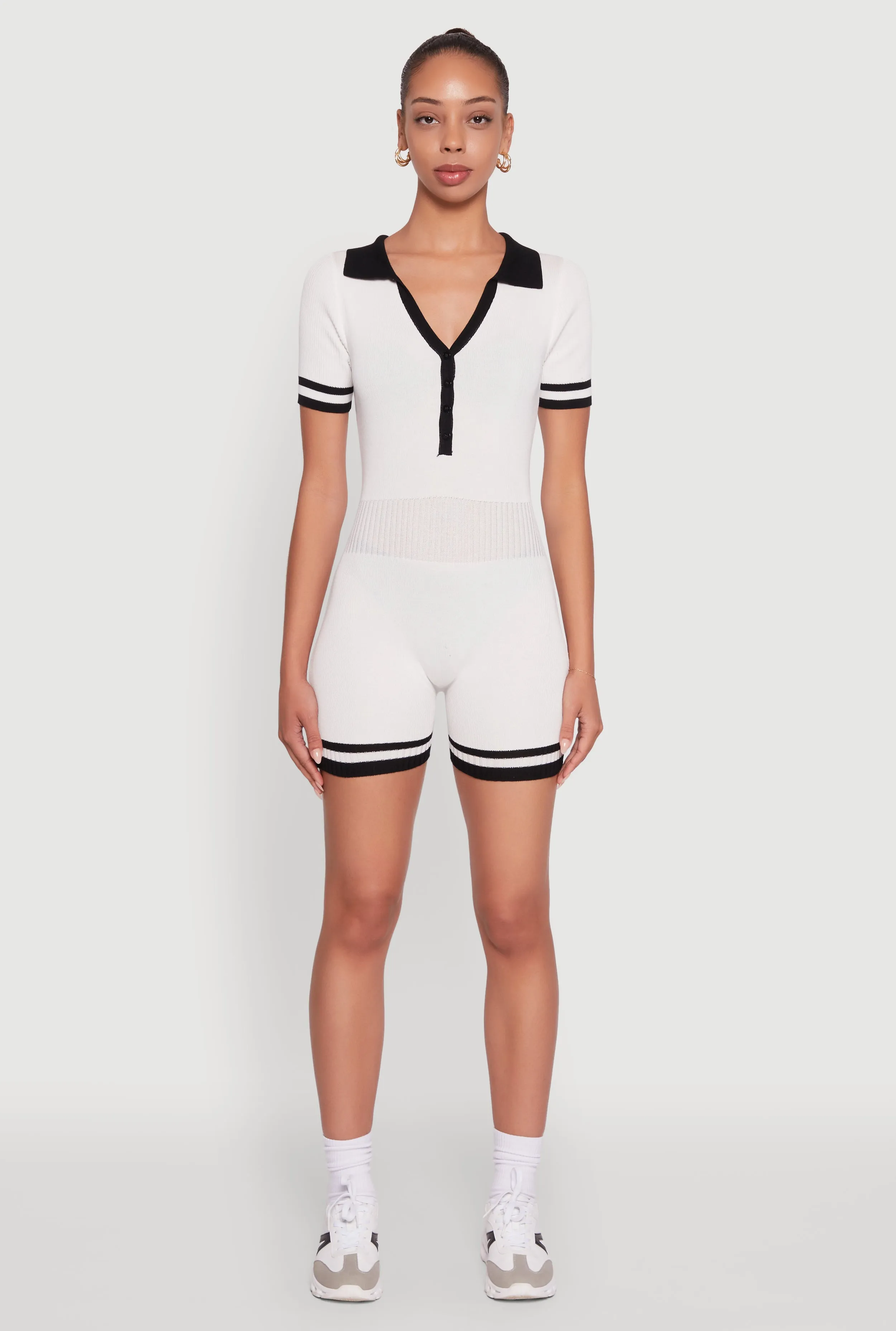 Daisy Ribbed Knit Varsity Stripe Button Front Romper sold by Rainbow product image thumbnail 2