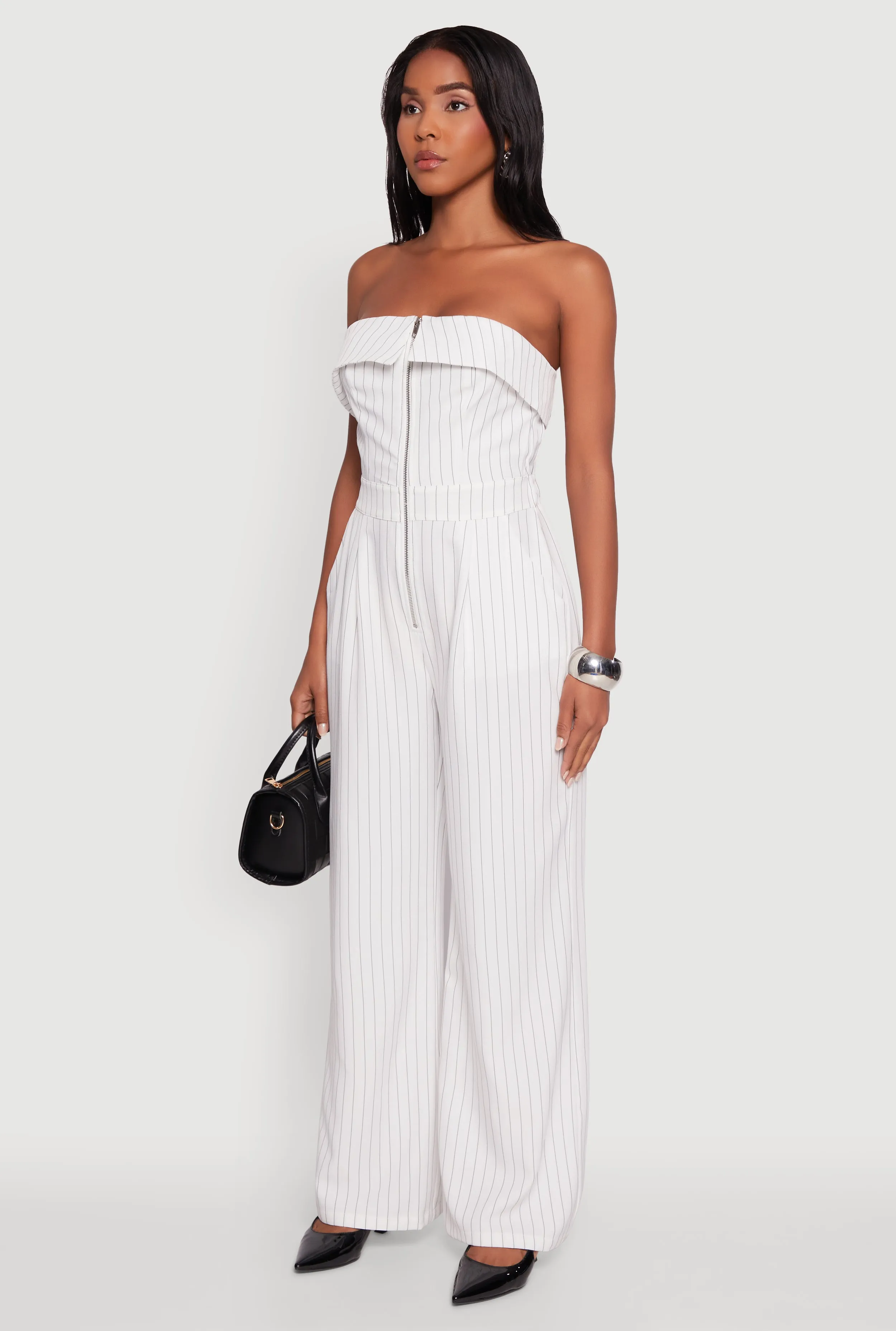 Pinstripe Fold Over Strapless Jumpsuit sold by Rainbow product image thumbnail 3