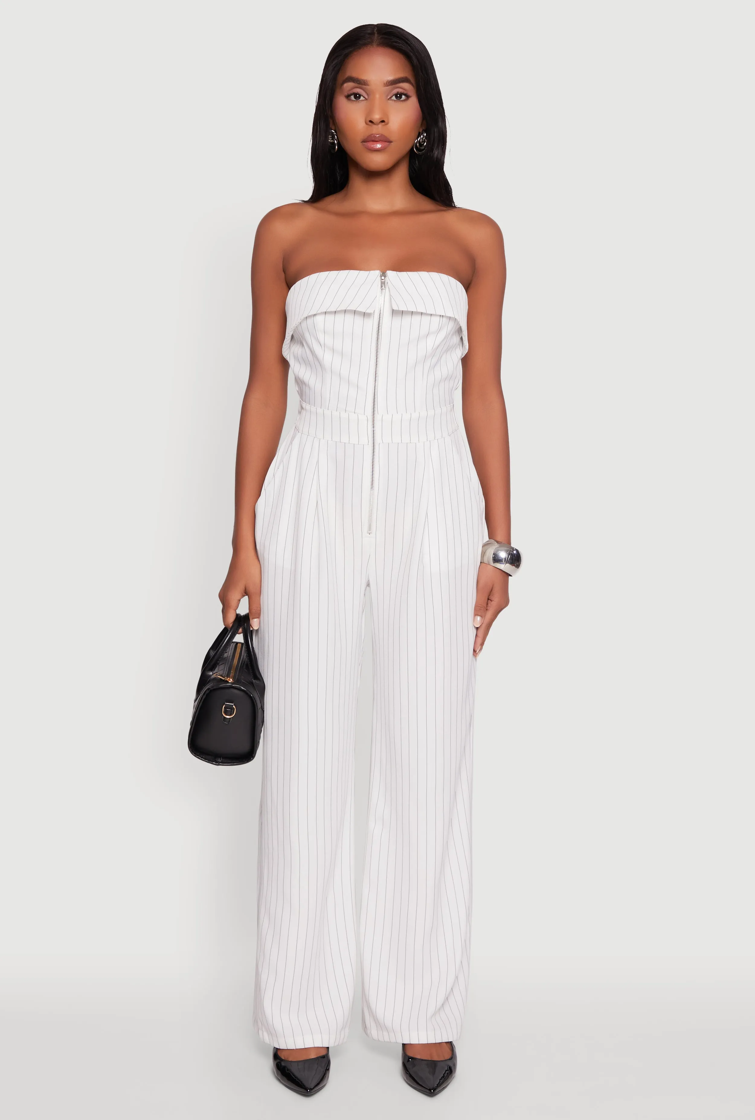 Pinstripe Fold Over Strapless Jumpsuit sold by Rainbow product image thumbnail 2