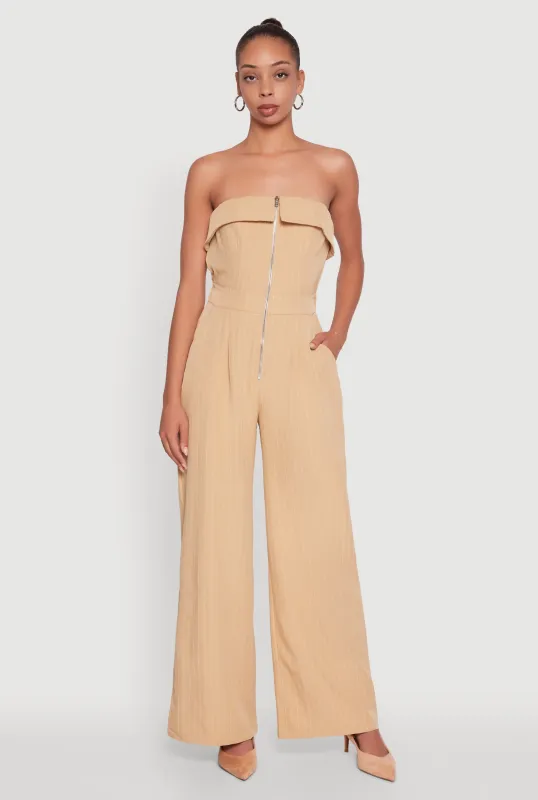 Pinstripe Fold Over Strapless Jumpsuit sold by Rainbow