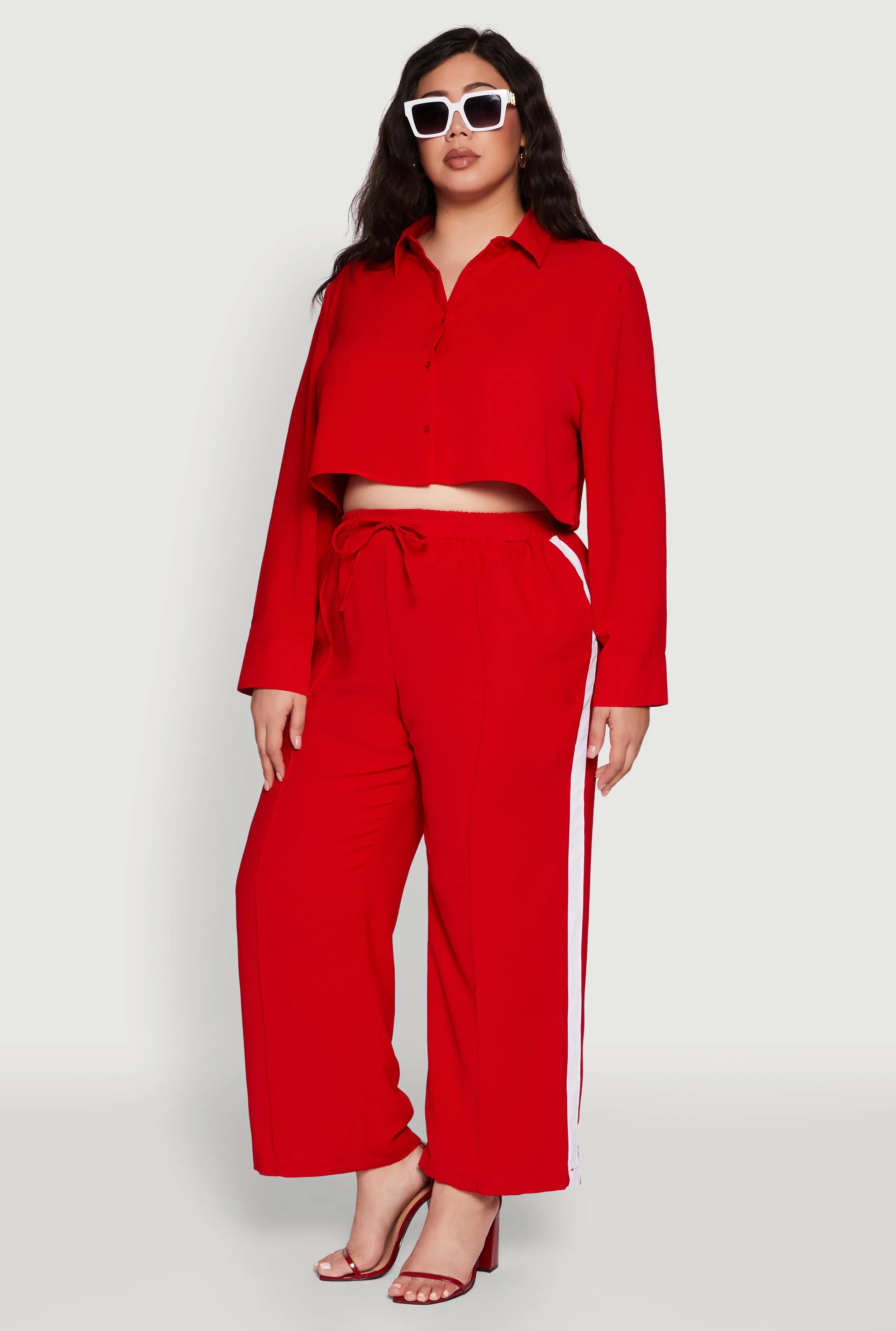 Plus Size Crepe Knit Cropped Shirt with Side Stripe sold by Rainbow product image thumbnail 2