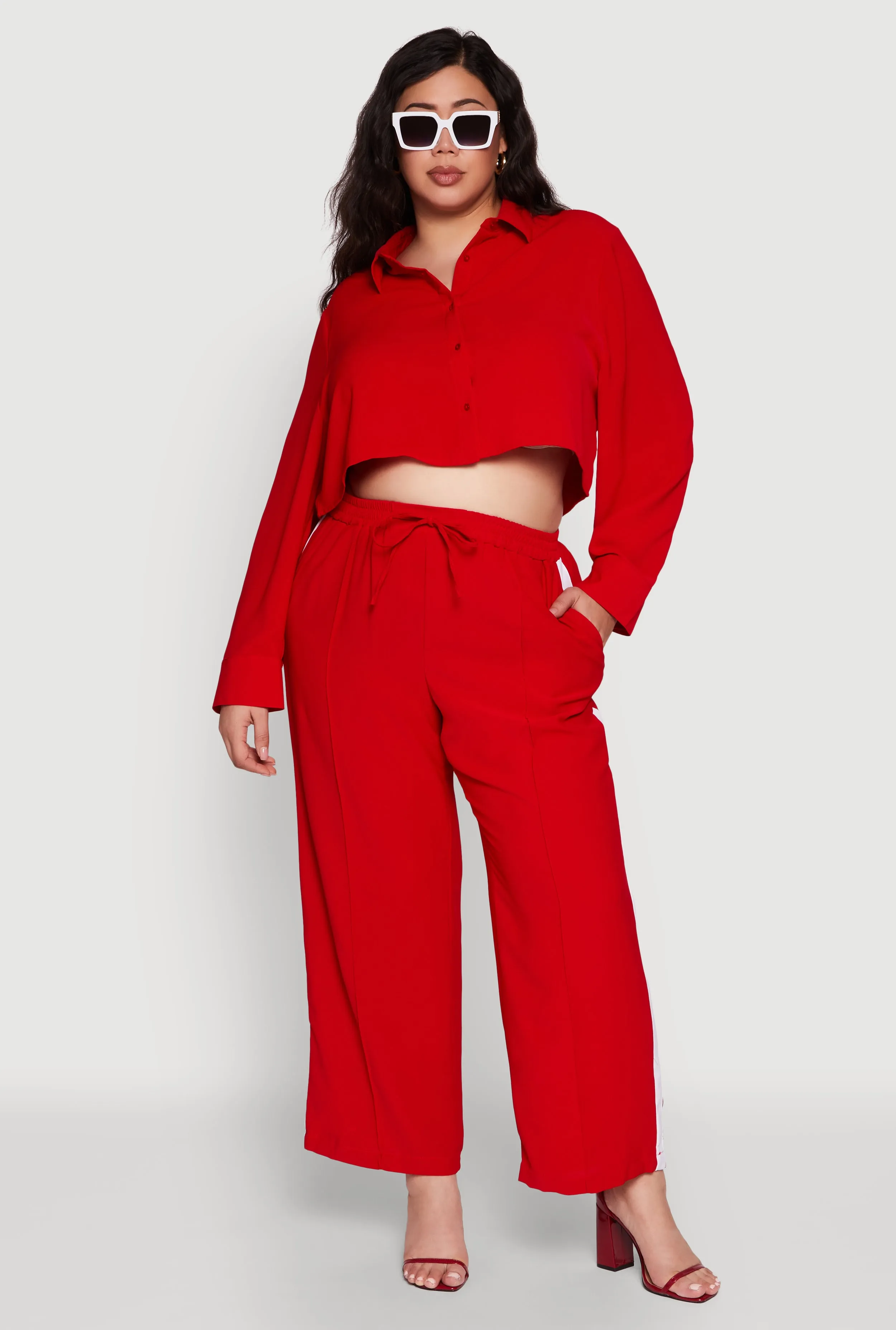 Plus Size Crepe Knit Pintuck Pants with Side Stripe sold by Rainbow