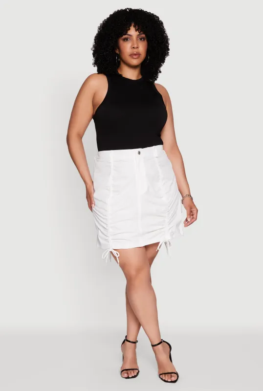 Plus Size Poplin Drawstring Ruched Mini Skirt sold by Rainbow