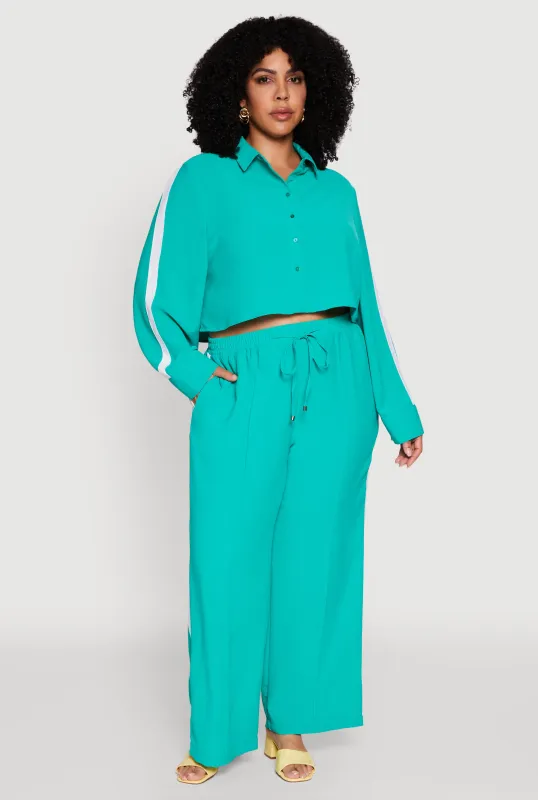 Plus Size Crepe Knit Pintuck Pants with Side Stripe sold by Rainbow