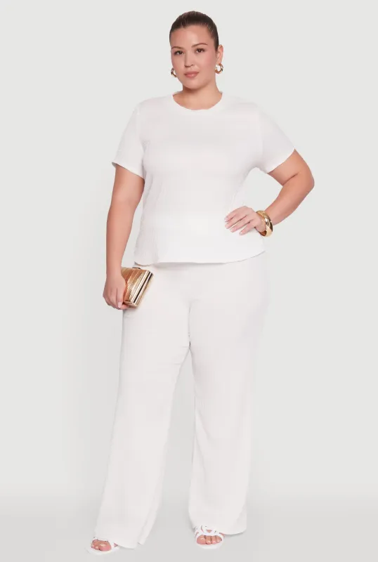 Plus Size Textured Knit Solid Wide Leg Pants sold by Rainbow