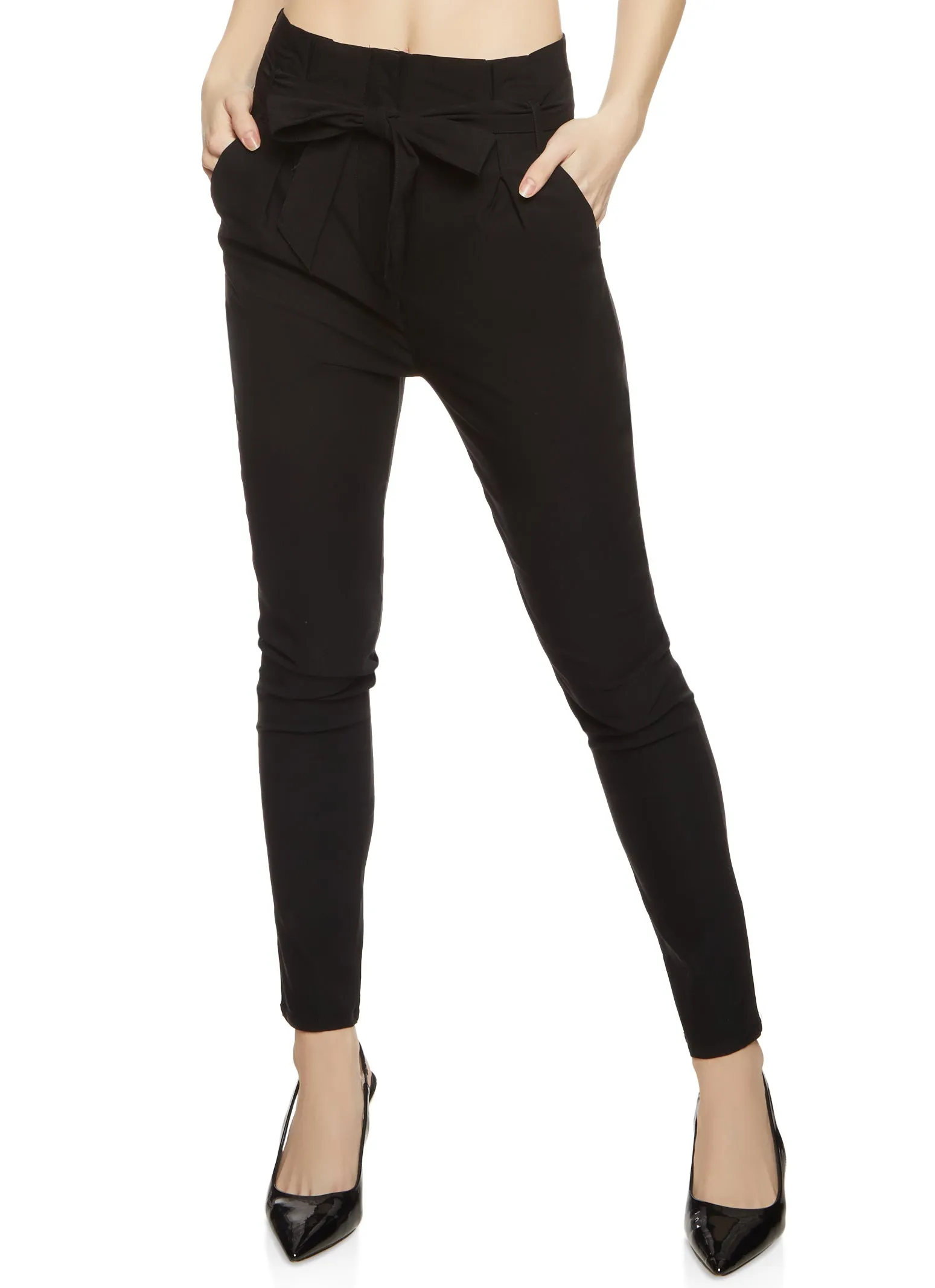 Crepe Knit Paper Bag Waist Belted Dress Pants sold by Rainbow