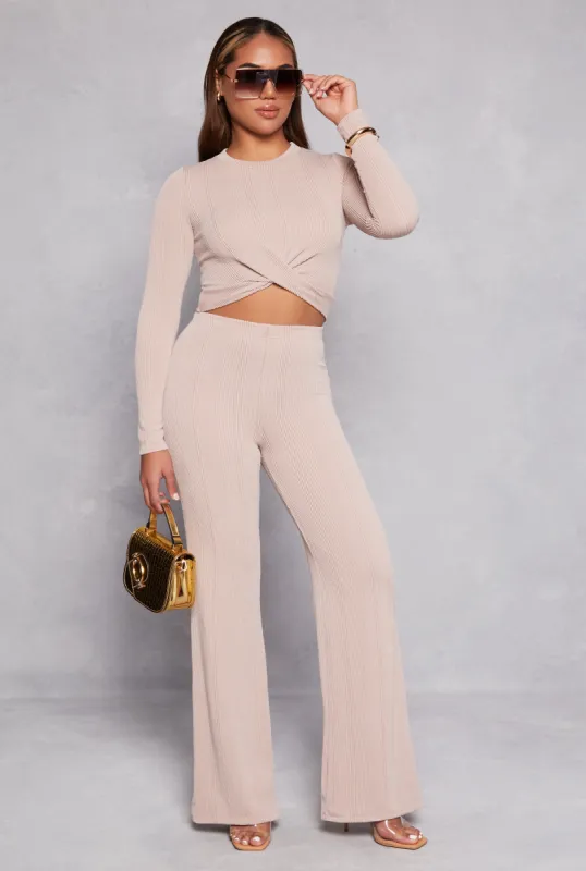 Ribbed Knit Wide Leg High Waist Pants sold by Rainbow