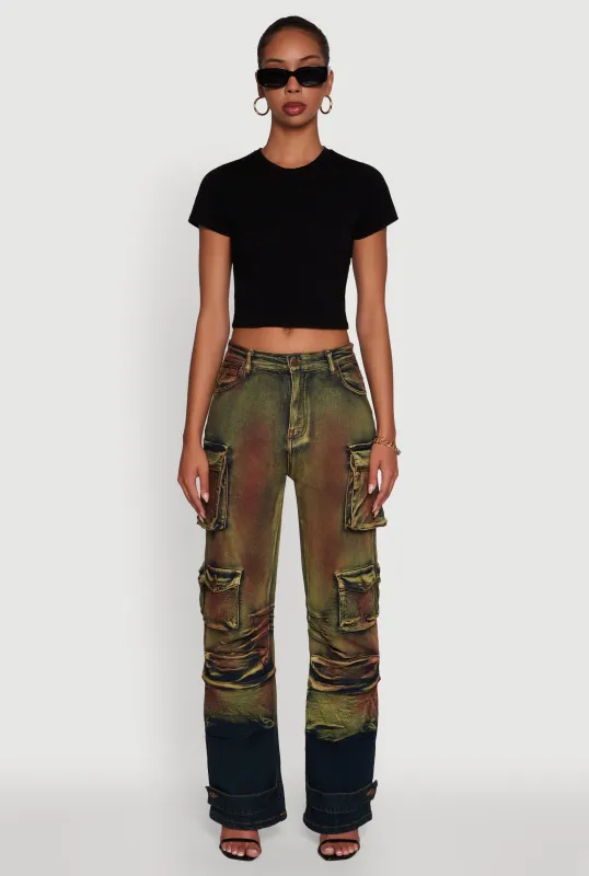 Stylish Daisy Ombre Detail Wide Leg Jeans sold by Rainbow