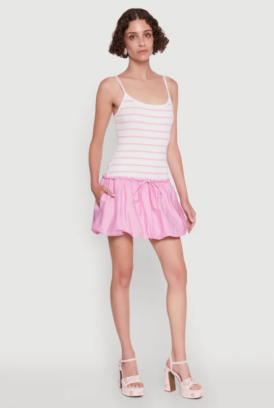 Ribbed Knit Striped Bubble Hem Mini Dress sold by Rainbow