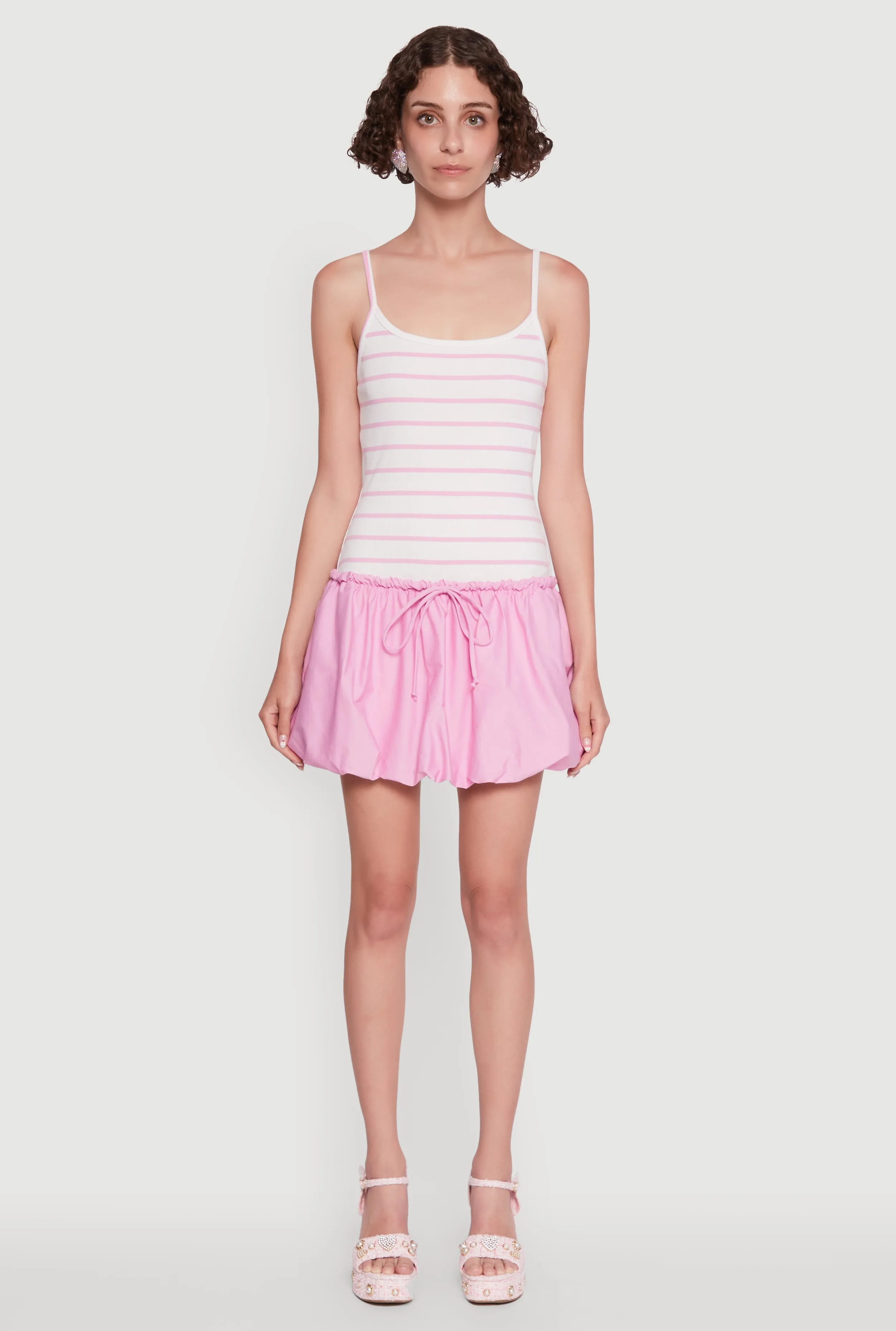 Ribbed Knit Striped Bubble Hem Mini Dress sold by Rainbow product image thumbnail 2