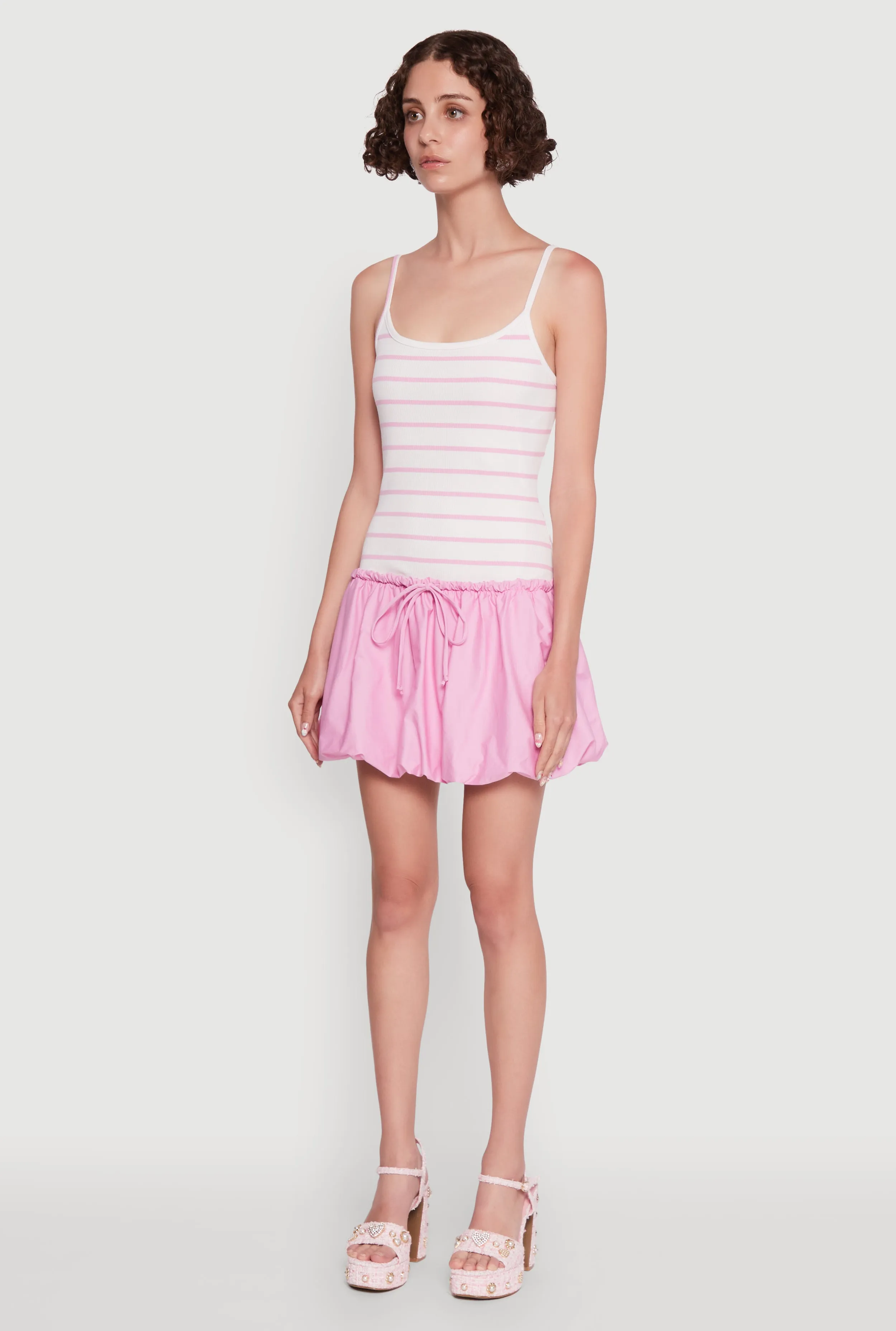 Ribbed Knit Striped Bubble Hem Mini Dress sold by Rainbow product image thumbnail 3