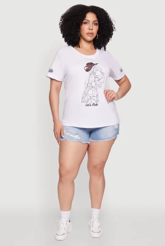 Plus Size Lets Ride Graphic Crew Neck T-Shirt sold by Rainbow