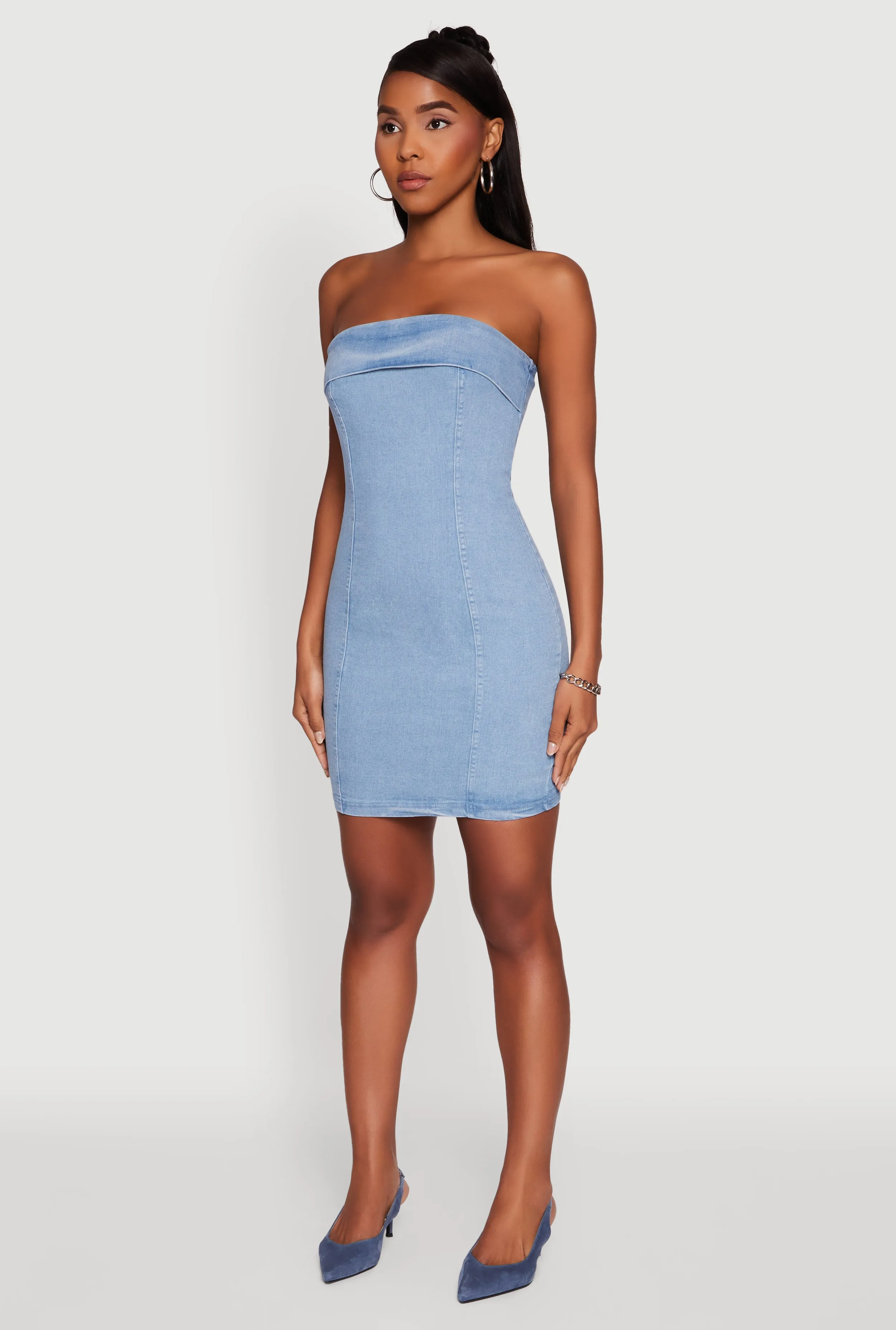 Haute Monde Denim Fold Over Zip Back Tube Dress sold by Rainbow product image thumbnail 3