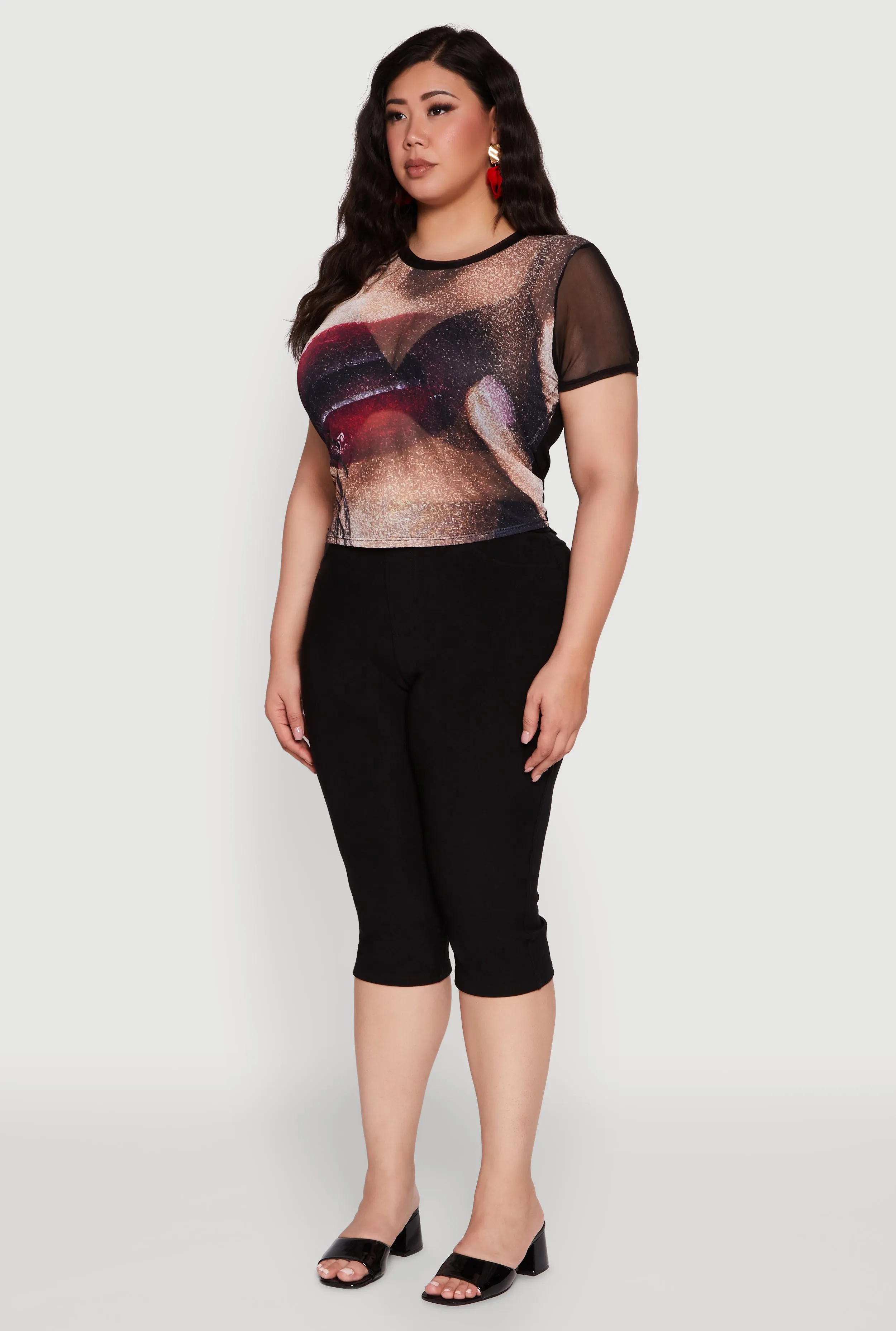 Plus Size Lip Graphic Crew Neck Mesh Top sold by Rainbow product image thumbnail 5
