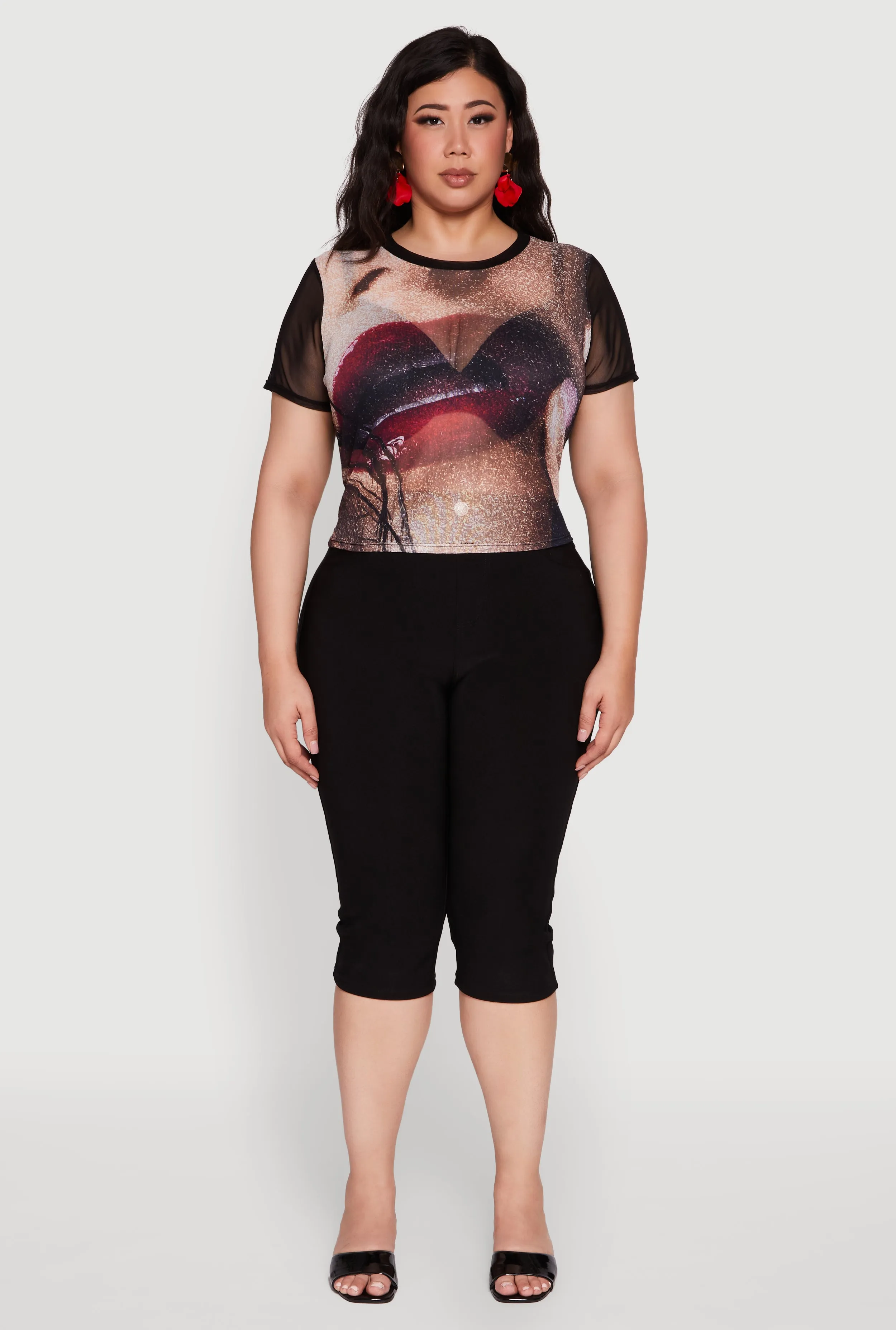 Plus Size Lip Graphic Crew Neck Mesh Top sold by Rainbow product image thumbnail 3