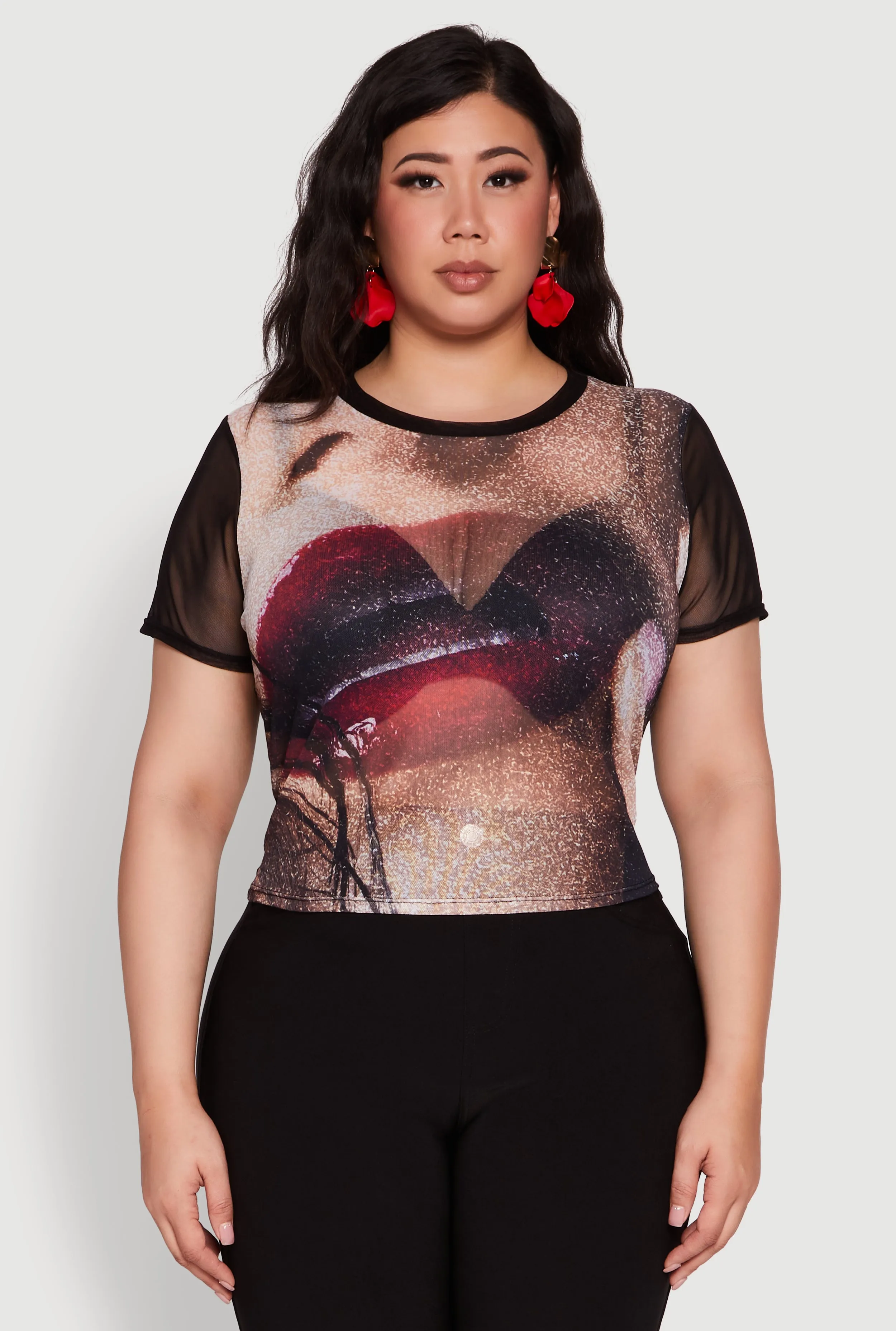 Plus Size Lip Graphic Crew Neck Mesh Top sold by Rainbow product image thumbnail 2