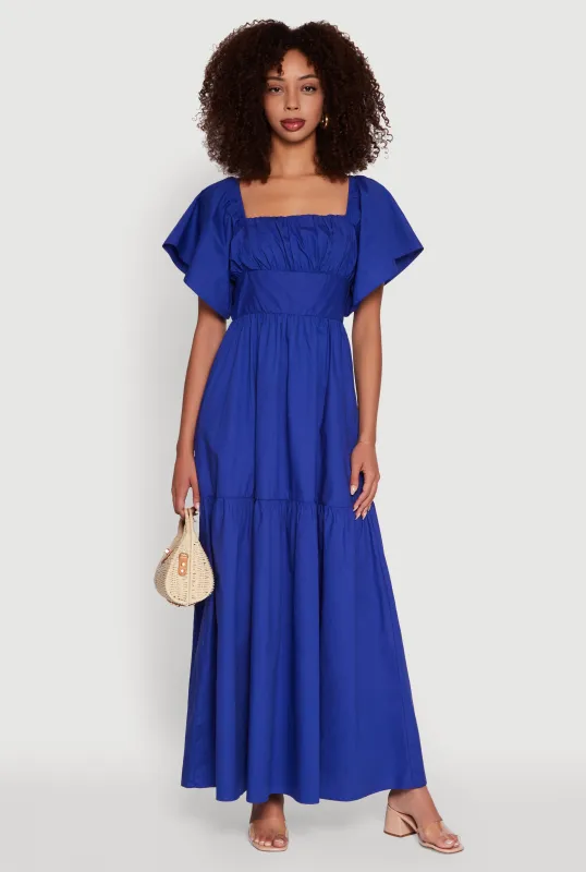 Tie Back Square Neck Tiered Maxi Dress made by Rainbow