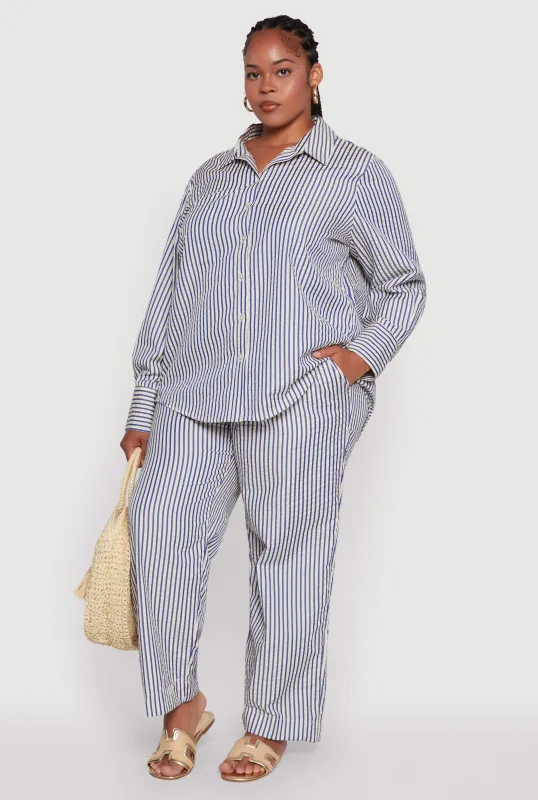 Plus Size Striped High Waisted Palazzo Pants sold by Rainbow