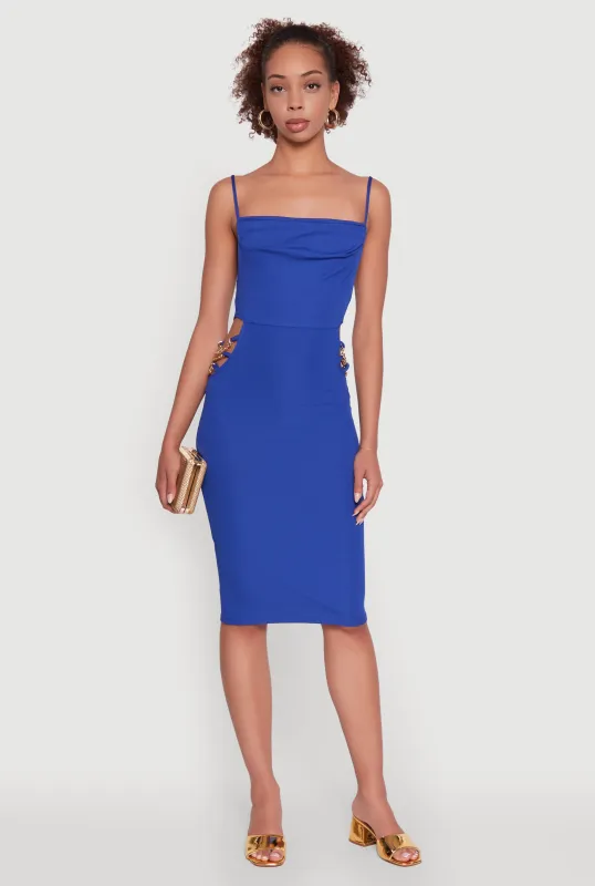 Rib Knit Caged Side Midi Dress with Ornamental Chains sold by Rainbow