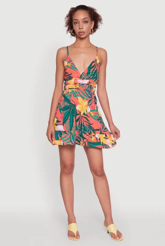 Tropical Floral Plunge Neck Sundress sold by Rainbow