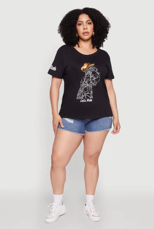 Plus Size Lets Ride Graphic Crew Neck T-Shirt sold by Rainbow