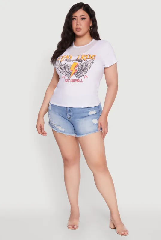 Plus Size Rock And Roll Graphic Mesh Detail T-Shirt sold by Rainbow