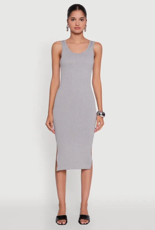 Rib Knit Scoop Neck Side Slit Tank Dress sold by Rainbow